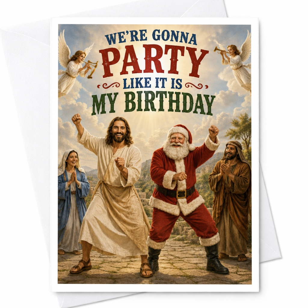 We're Gonna Party Like It Is My Birthday Funny Birthday Card Santa Jesus Celebration Greeting Card For Friends C5223
