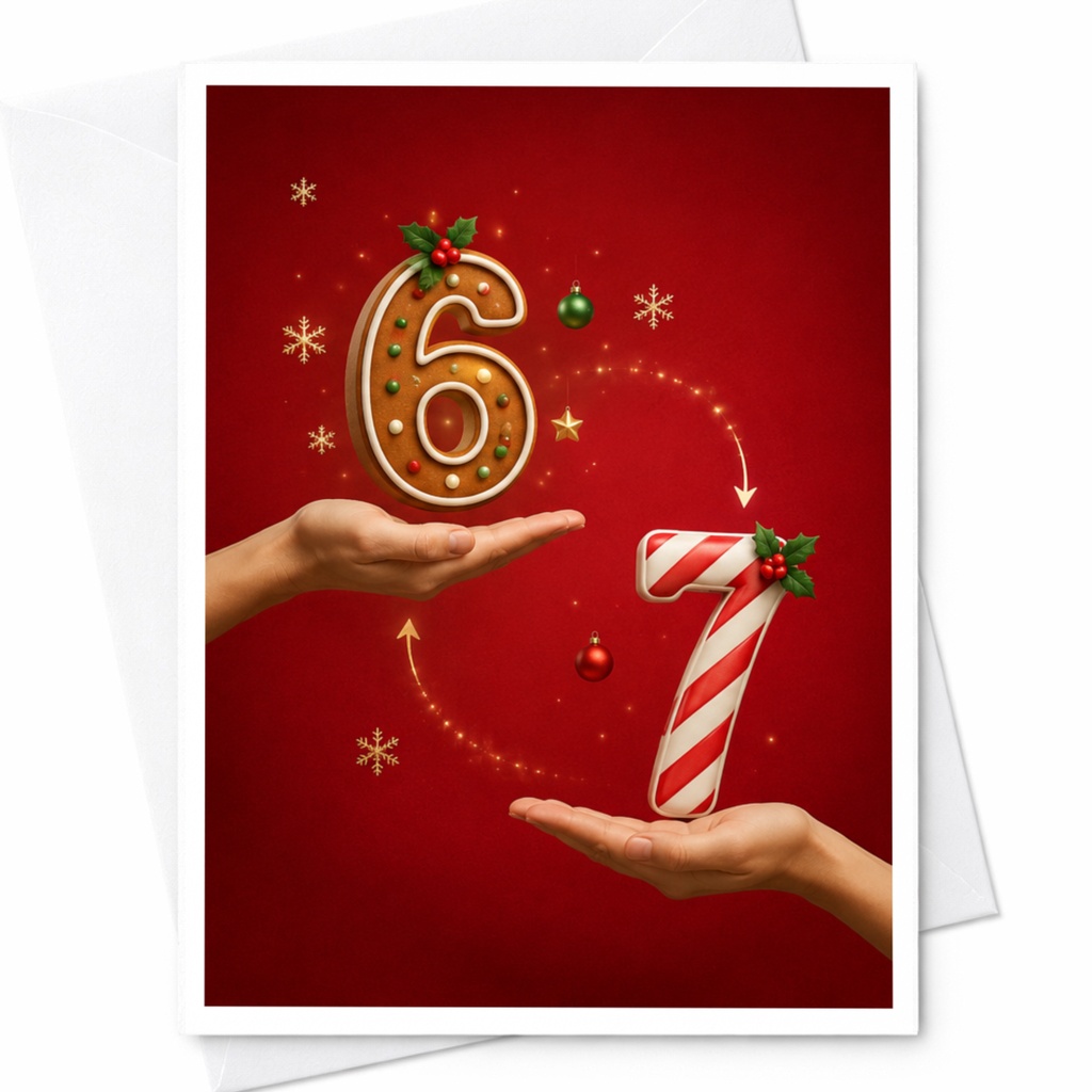 6 7 Festive Christmas Card Holiday Greeting Card For Kids Fun Number Cute Seasonal Card With Hands And Ornaments C5227