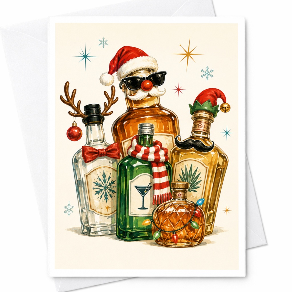 Festive Liquor Bottles Christmas Greeting Card Funny Holiday Spirits Card For Friends Party Celebration Cute C5230