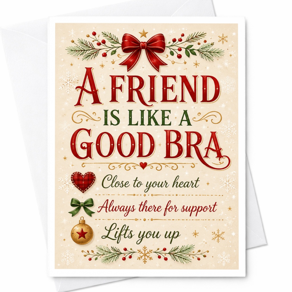 A Friend Is Like A Good Bra Funny Christmas Card Festive Holiday Greeting Card For Friend Supportive Friendship Card C5232