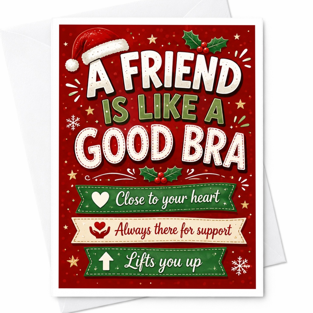 A Friend Is Like A Good Bra Funny Christmas Card Festive Friend Appreciation Holiday Greeting Card For Best Friend C5233