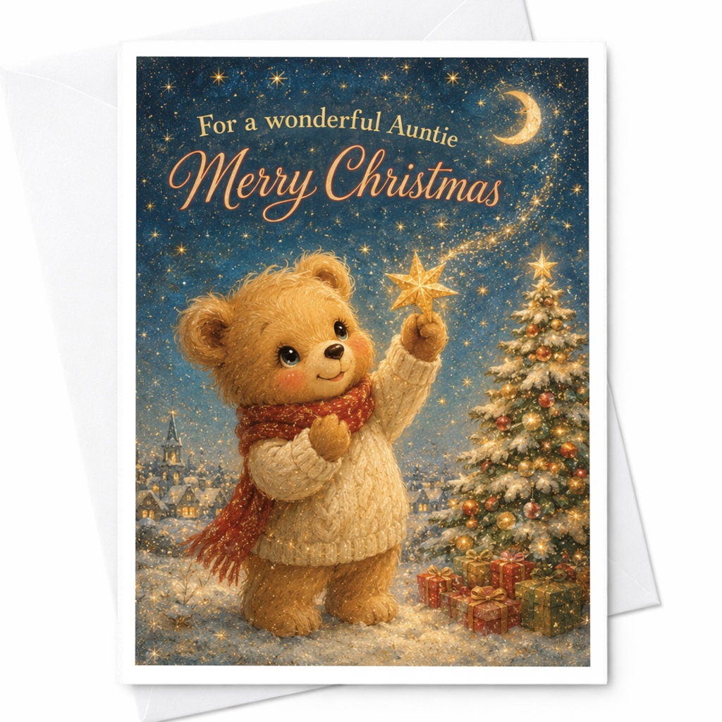 For A Wonderful Auntie Merry Christmas Card Cute Teddy Bear Holiday Greeting Card For Aunt From Niece Nephew Family C5240