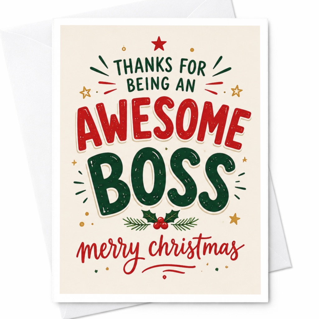 Thanks For Being An Awesome Boss Merry Christmas Festive Holiday Card For Boss Appreciation Greeting Card C5255