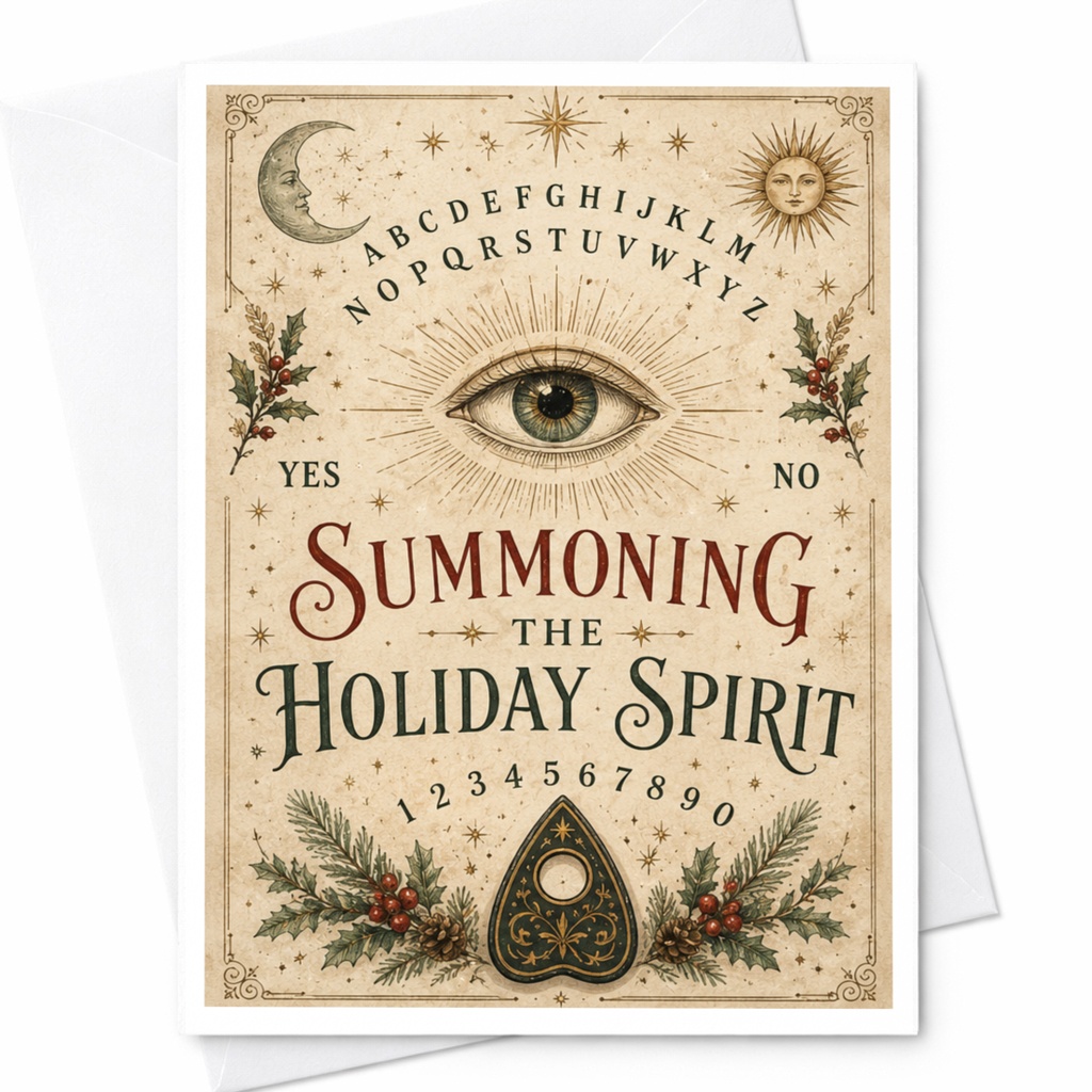 Summoning The Holiday Spirit Christmas Card Vintage Holiday Spirit Theme Festive Greeting Card For Family Friends C5266