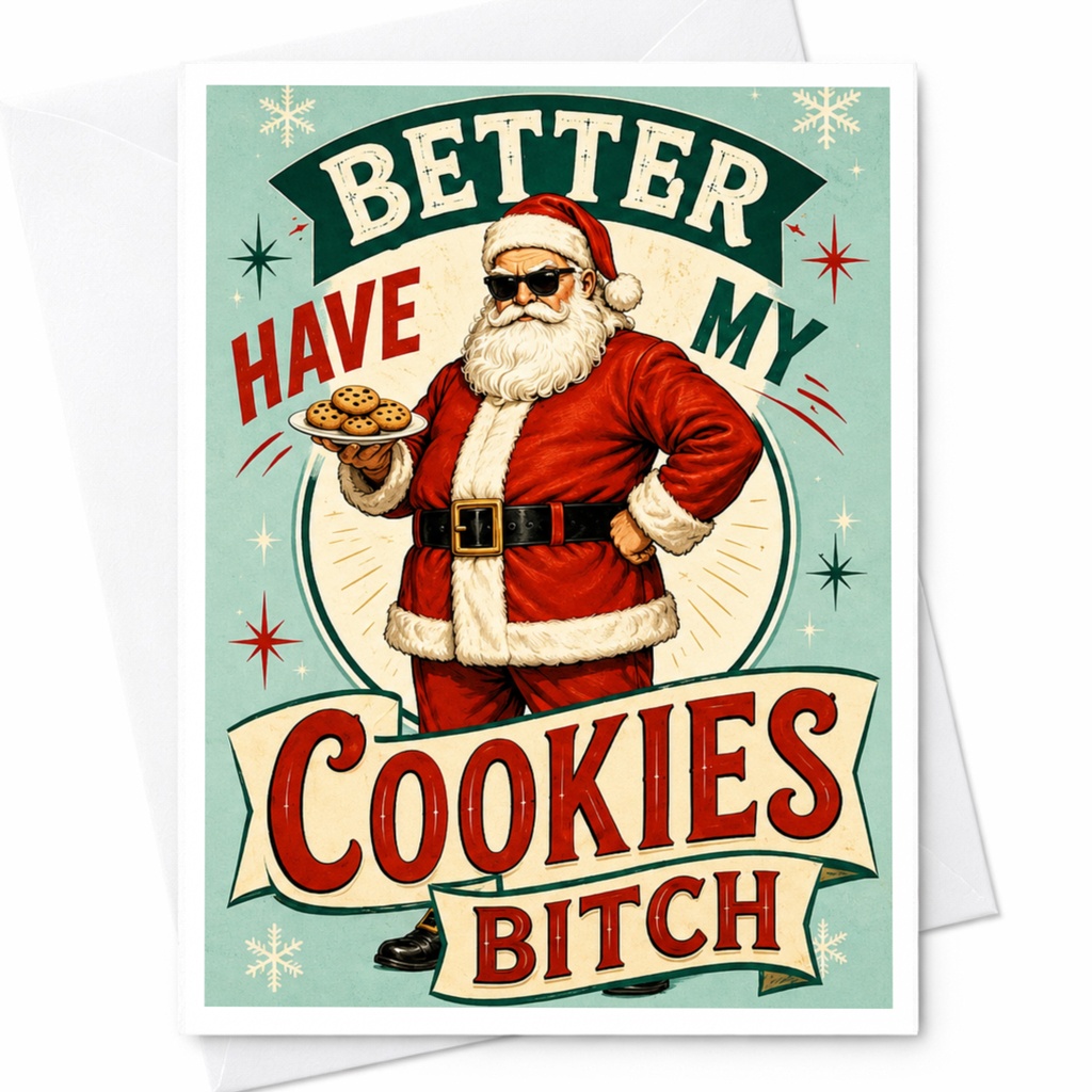 Better Have My Cookies Bitch Funny Christmas Card Santa Claus Holiday Greeting Card For Friends Rude Xmas Card C5225