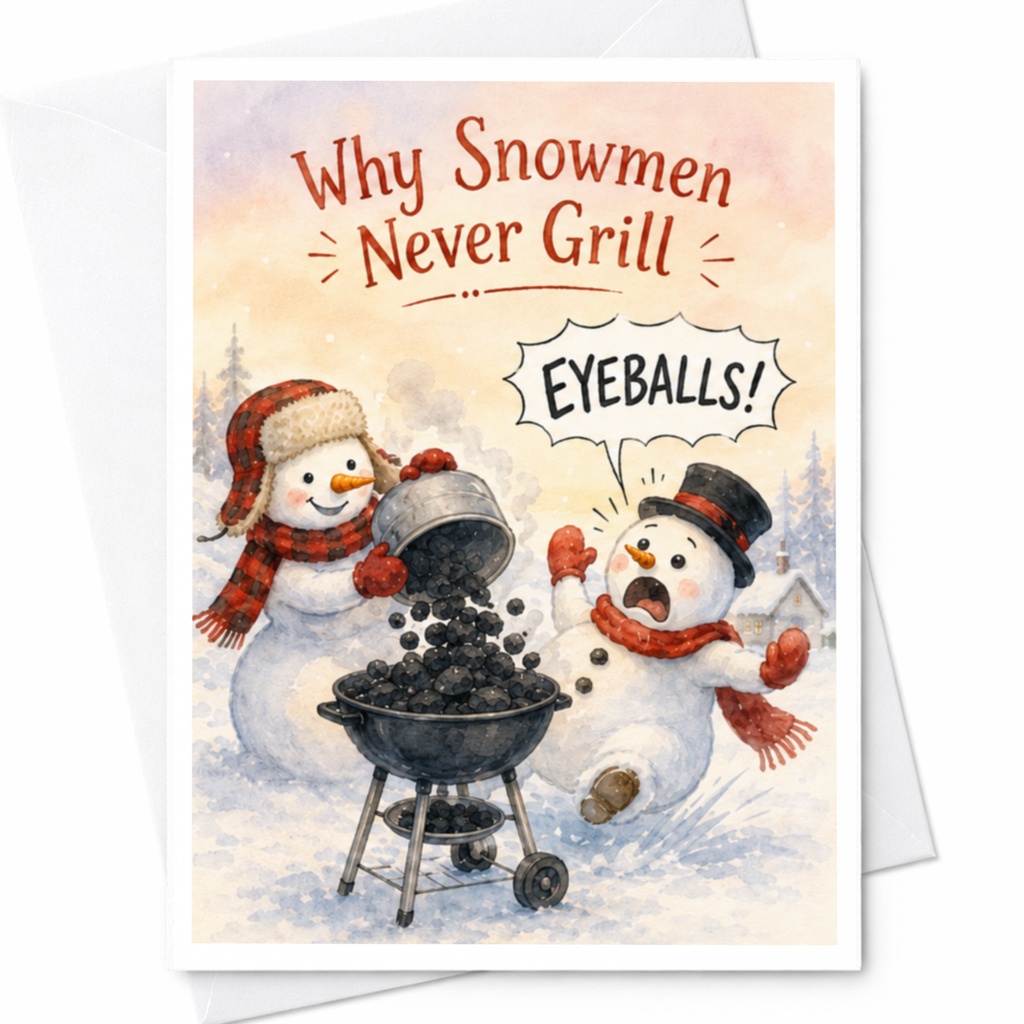Why Snowmen Never Grill Eyeballs! Funny Christmas Card Snowman Holiday Greeting Card For Friends Family Cute Winter C5236
