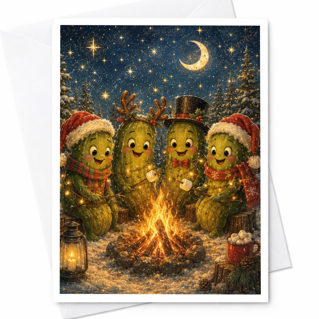 Cactus Christmas Campfire Greeting Card Festive Holiday Card Cute Cacti For Colleagues Secret Santa Office C5282