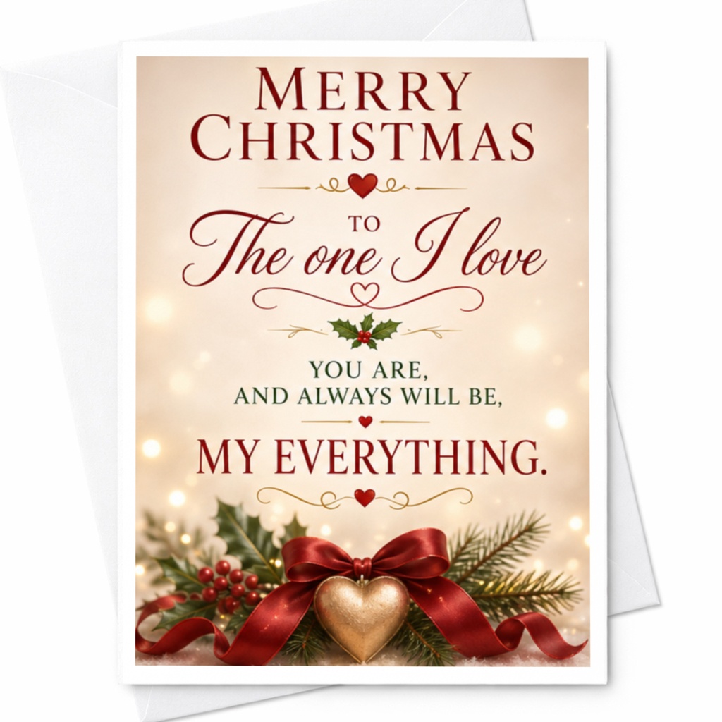 Merry Christmas To The One I Love Romantic Christmas Card For Partner Heartfelt Holiday Greeting My Everything Card C5286