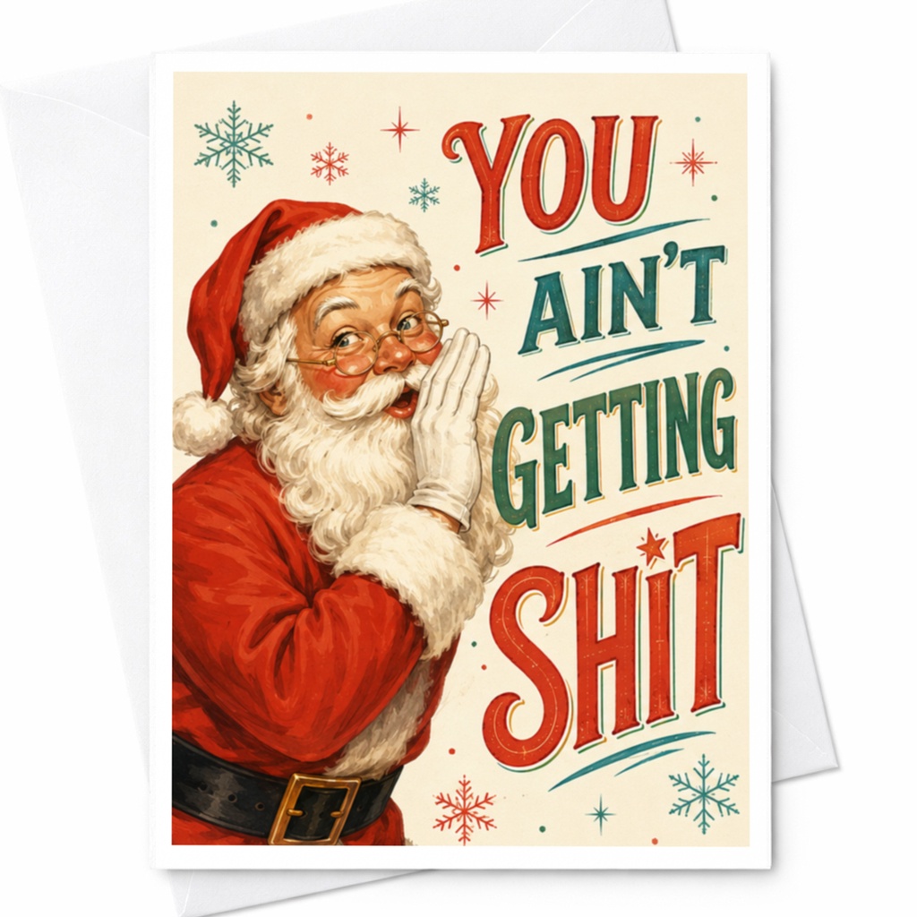 You Ain't Getting Shit Funny Christmas Card Santa Claus Vintage Style Holiday Greeting Card For Friends C5242