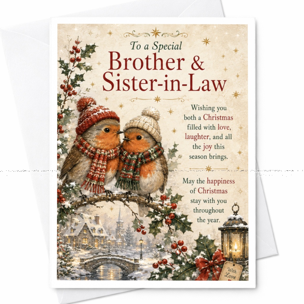To A Special Brother & Sister-In-Law Christmas Card Holiday Greeting Birds Winter Scene Festive Card For Family C5246
