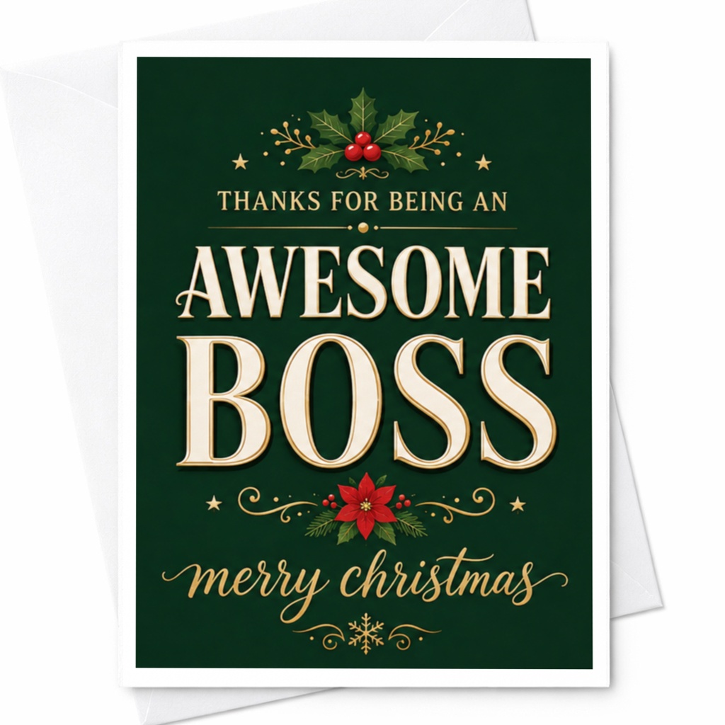 Thanks For Being An Awesome Boss Merry Christmas Card Holiday Greeting For Boss Festive Appreciation Card Office Gift C5256