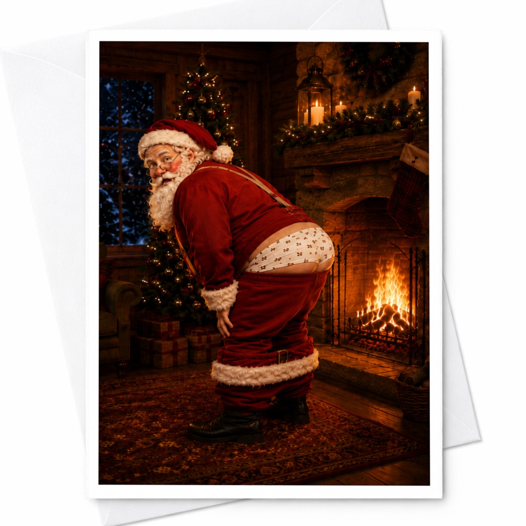 Funny Santa Christmas Card Holiday Greeting Card Santa By Fireplace Festive Card For Friends Family Xmas C5262