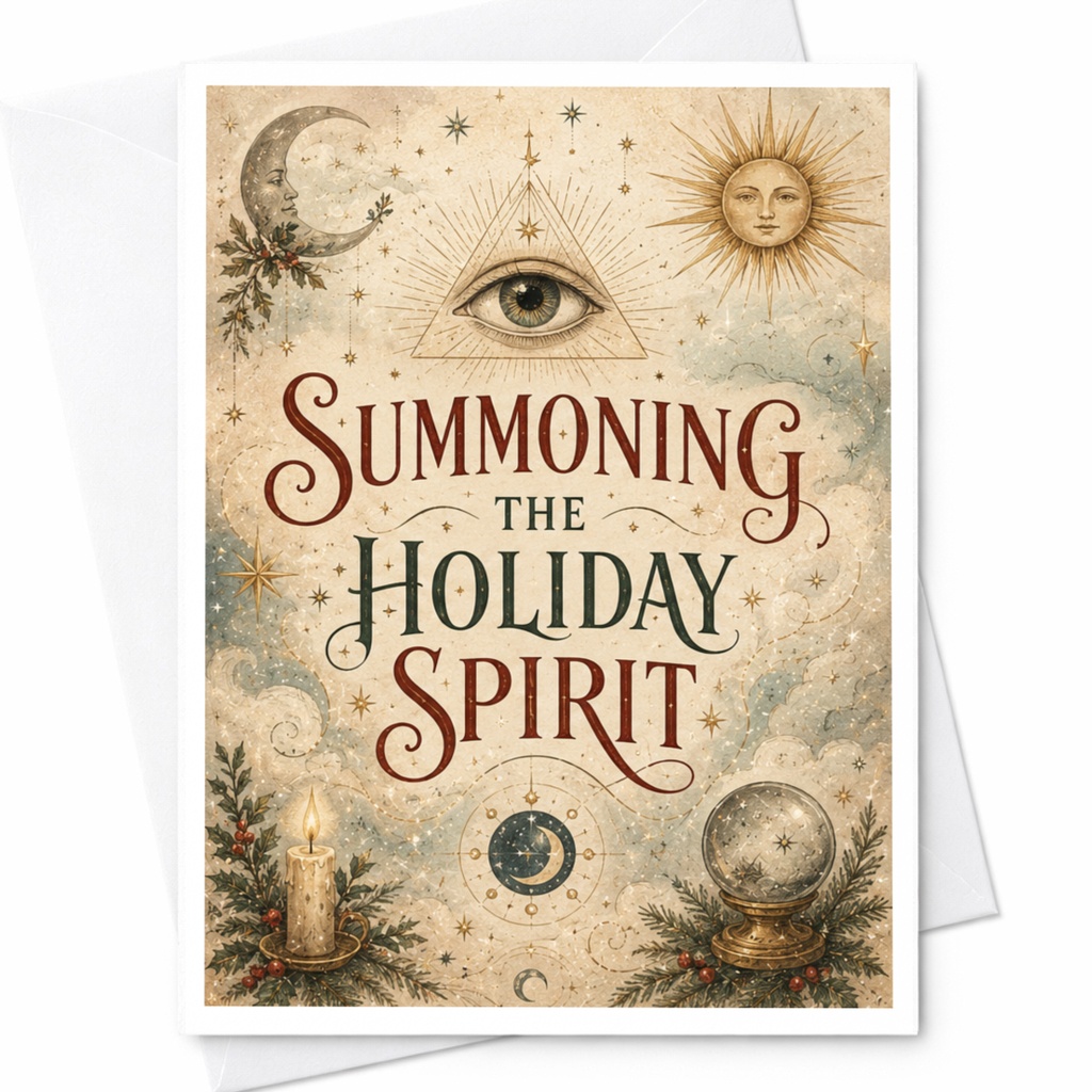 Summoning The Holiday Spirit Christmas Card Festive Mystical Elements For Family Friends Unique Holiday Greeting Card C5265