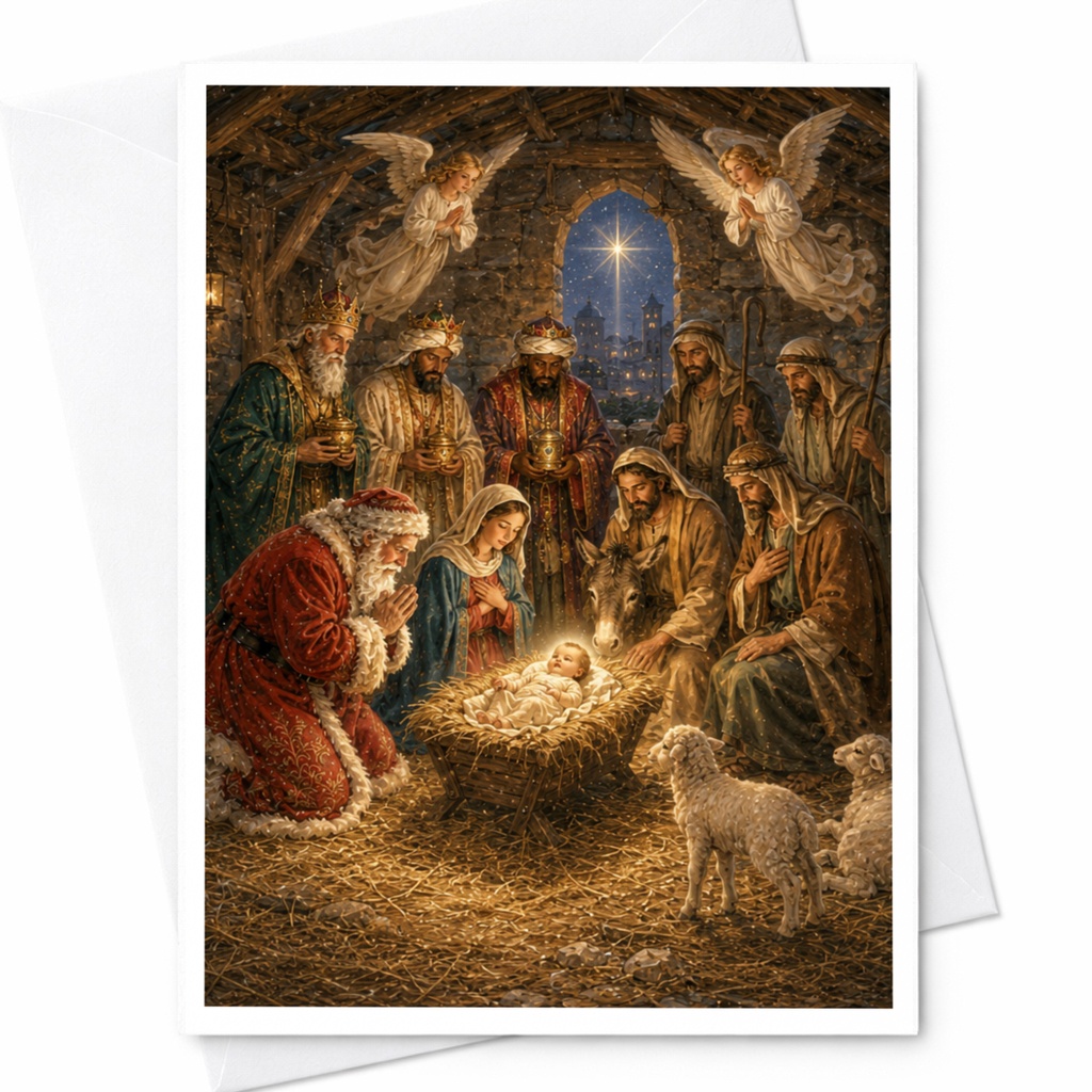 Nativity Scene Christmas Card Religious Holiday Greeting Card For Family Christian Art Christmas Card Spiritual C5276