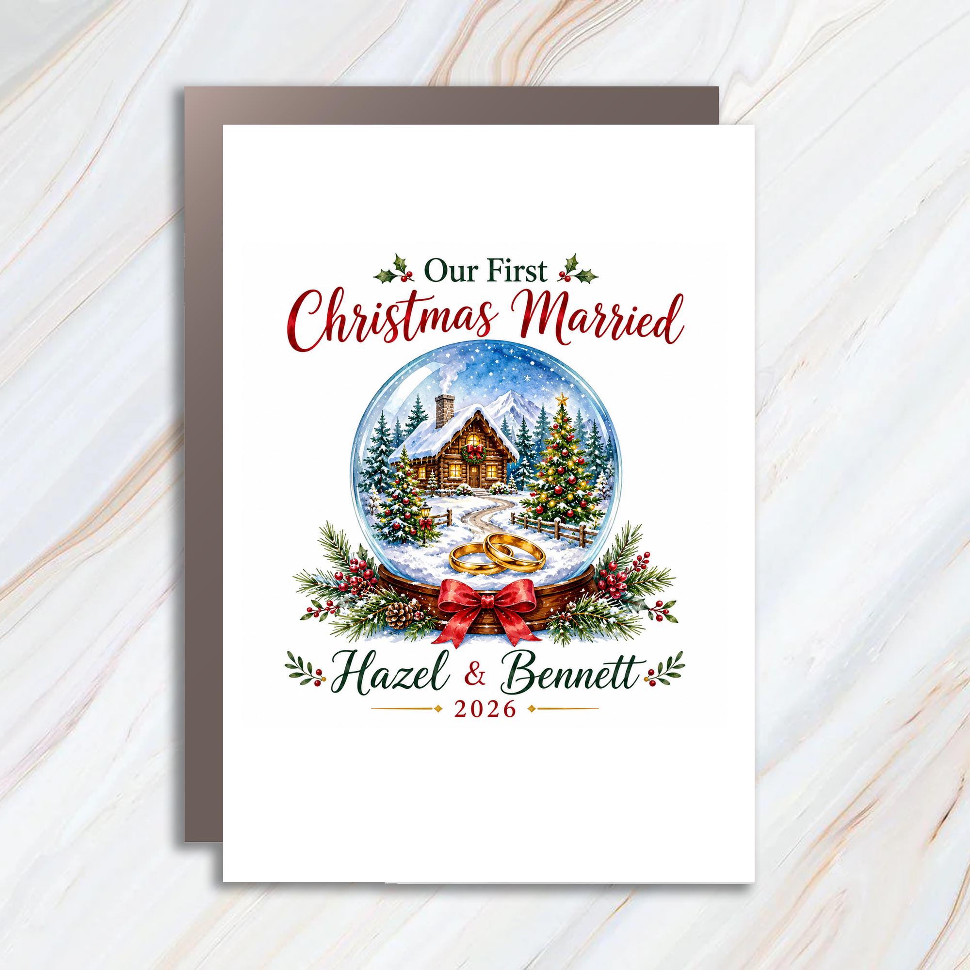 Our First Christmas Married Personalized Christmas Card Newlywed Couple Holiday Card 2026 Winter Scene C1165