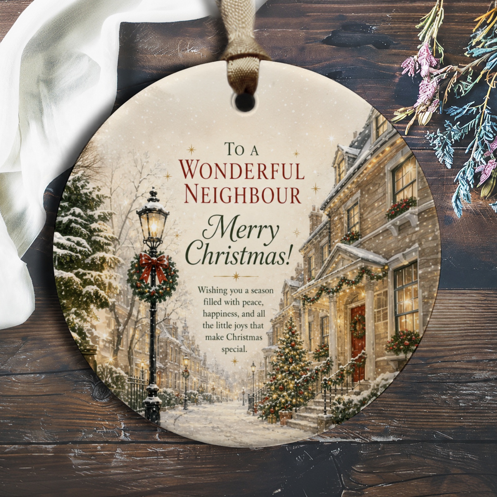 To A Wonderful Neighbour Merry Christmas Ornament Festive Holiday Decor Winter Scene Gift For Neighbor Xmas Decoration O1077
