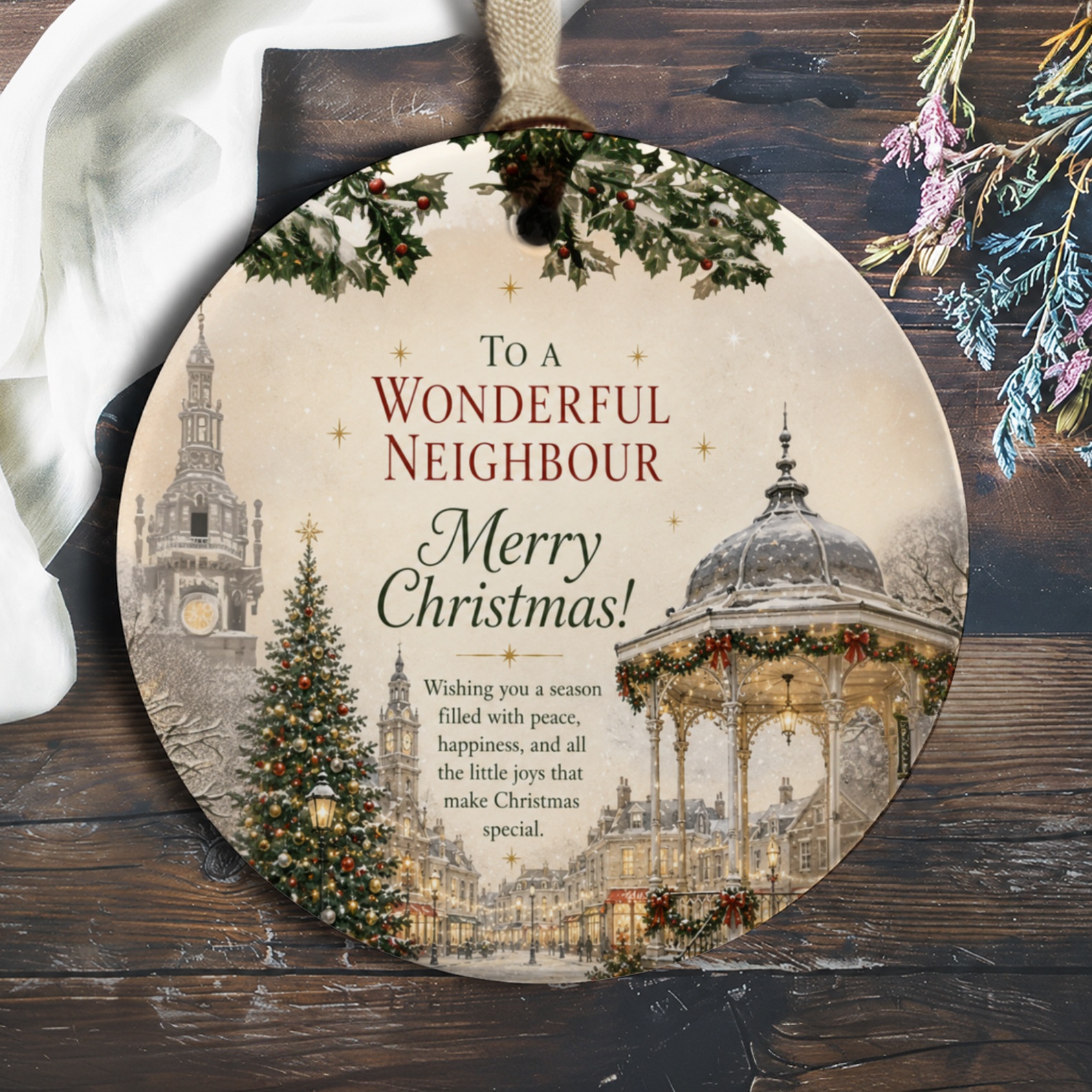 To A Wonderful Neighbour Merry Christmas Ornament Festive Winter Scene Holiday Decoration Gift For Neighbour Xmas Ornament O1078