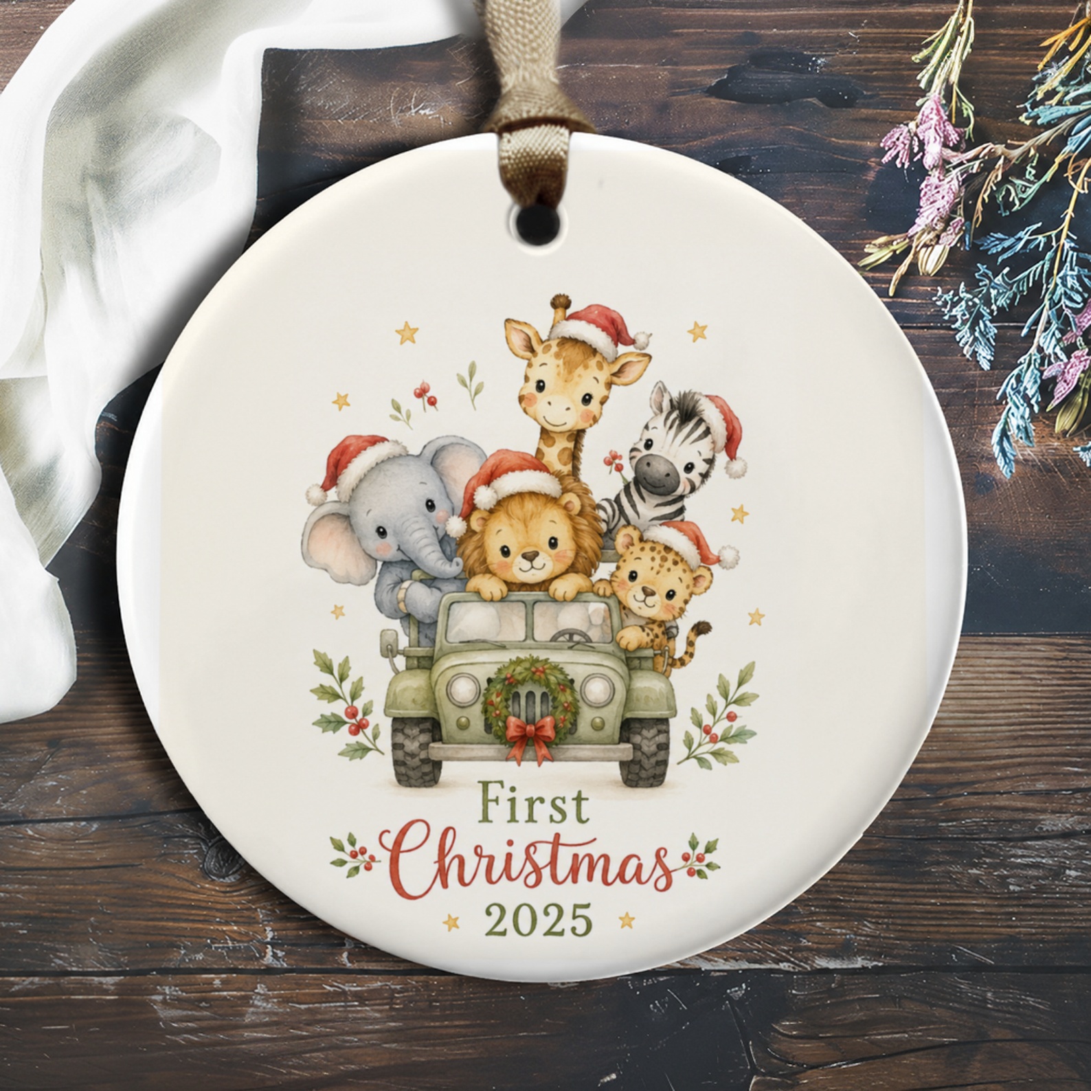 First Christmas 2025 Ornament Cute Animal Car Holiday Decor Baby's First Christmas Keepsake Gift O1082