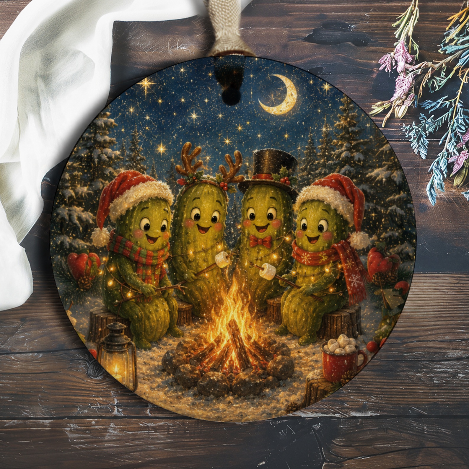 Cactus Christmas Campfire Ornament Cute Holiday Decor Festive Cacti Family Winter Scene Christmas Tree Decoration Gift O1095