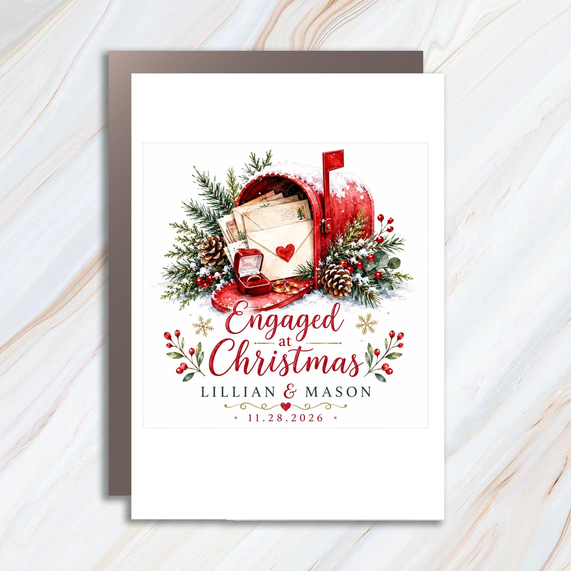 Engaged At Christmas Engagement Card Personalized Holiday Wedding Announcement C1164