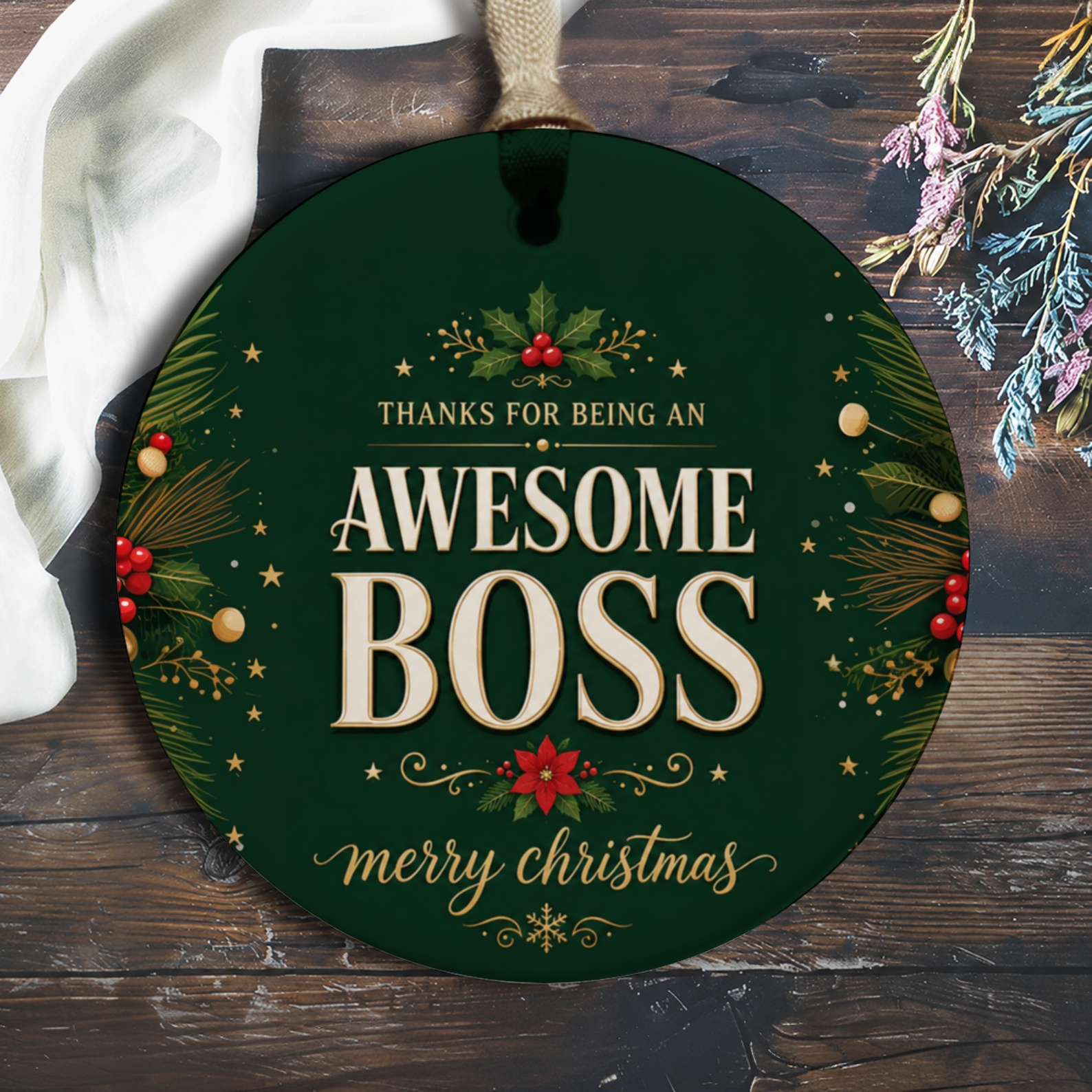 Thanks For Being An Awesome Boss Merry Christmas Ornament Festive Holiday Decoration Gift For Boss Appreciation O1120
