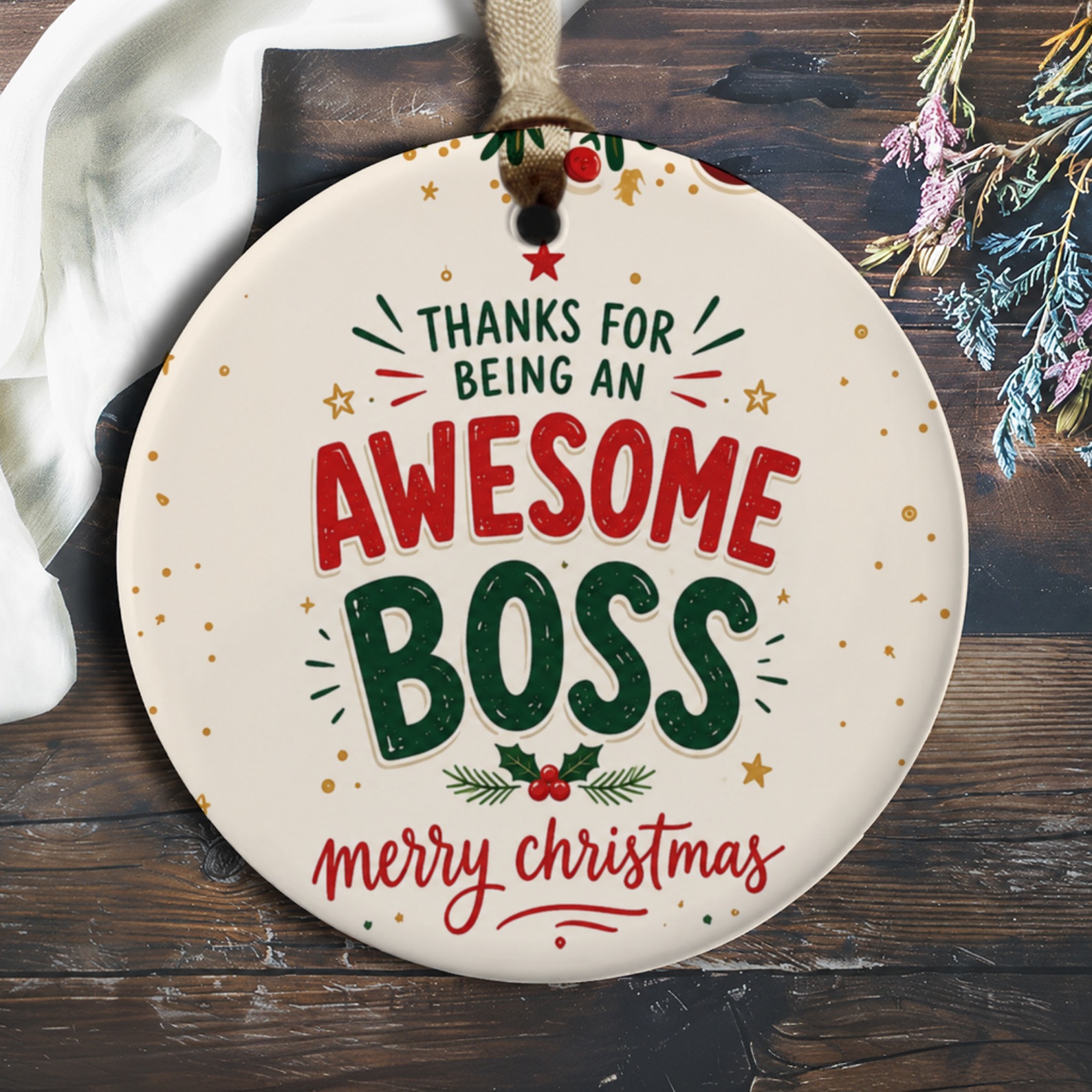 Thanks For Being An Awesome Boss Merry Christmas Ornament Festive Holiday Decoration Gift For Boss Office Decor O1121