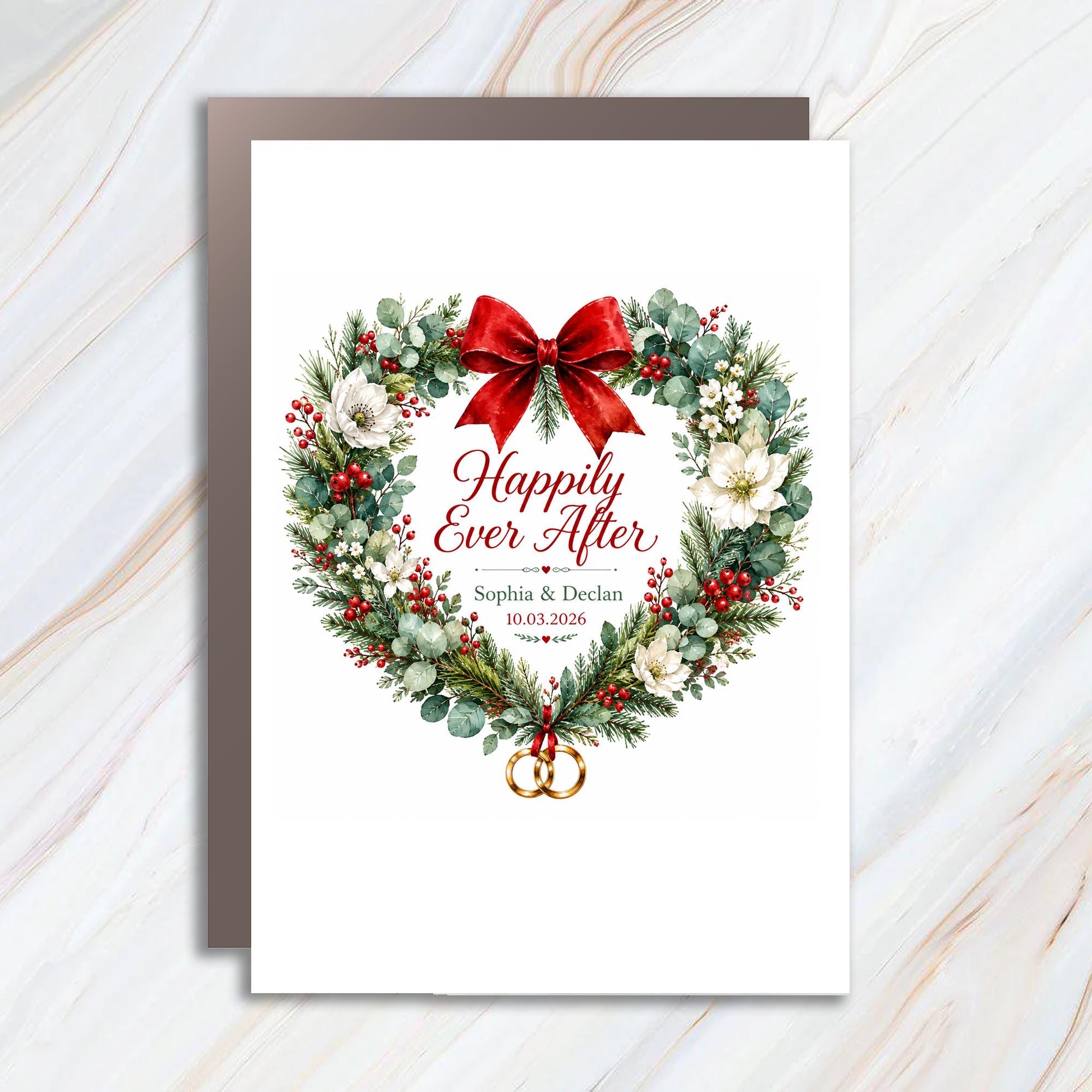 Happily Ever After Wedding Card Floral Wreath Personalized Bride And Groom Congratulations Card Elegant Keepsake C1166