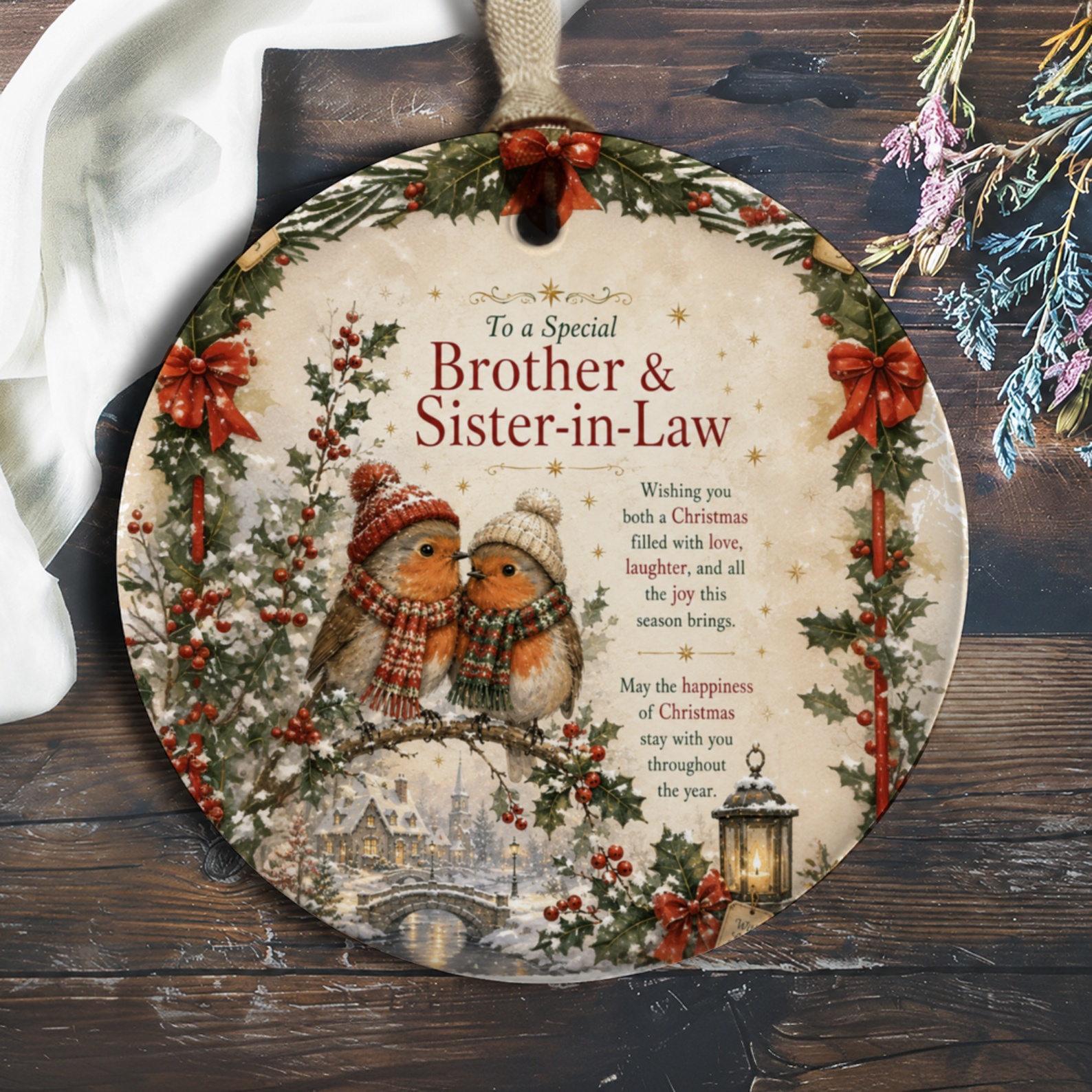 To A Special Brother & Sister-In-Law Christmas Ornament Festive Holiday Decor Robins Winter Scene Family Gift Keepsake O1130