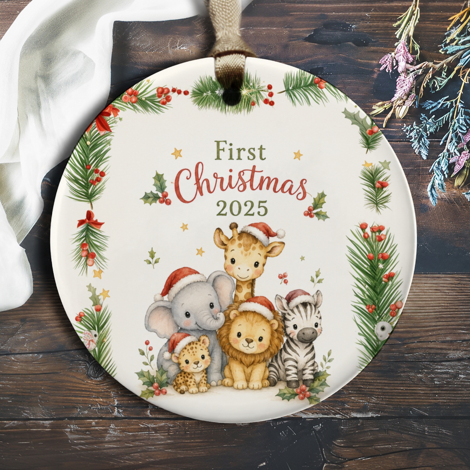 First Christmas 2025 Ornament Cute Animal Baby's First Christmas Keepsake Holiday Decor Gift O1081