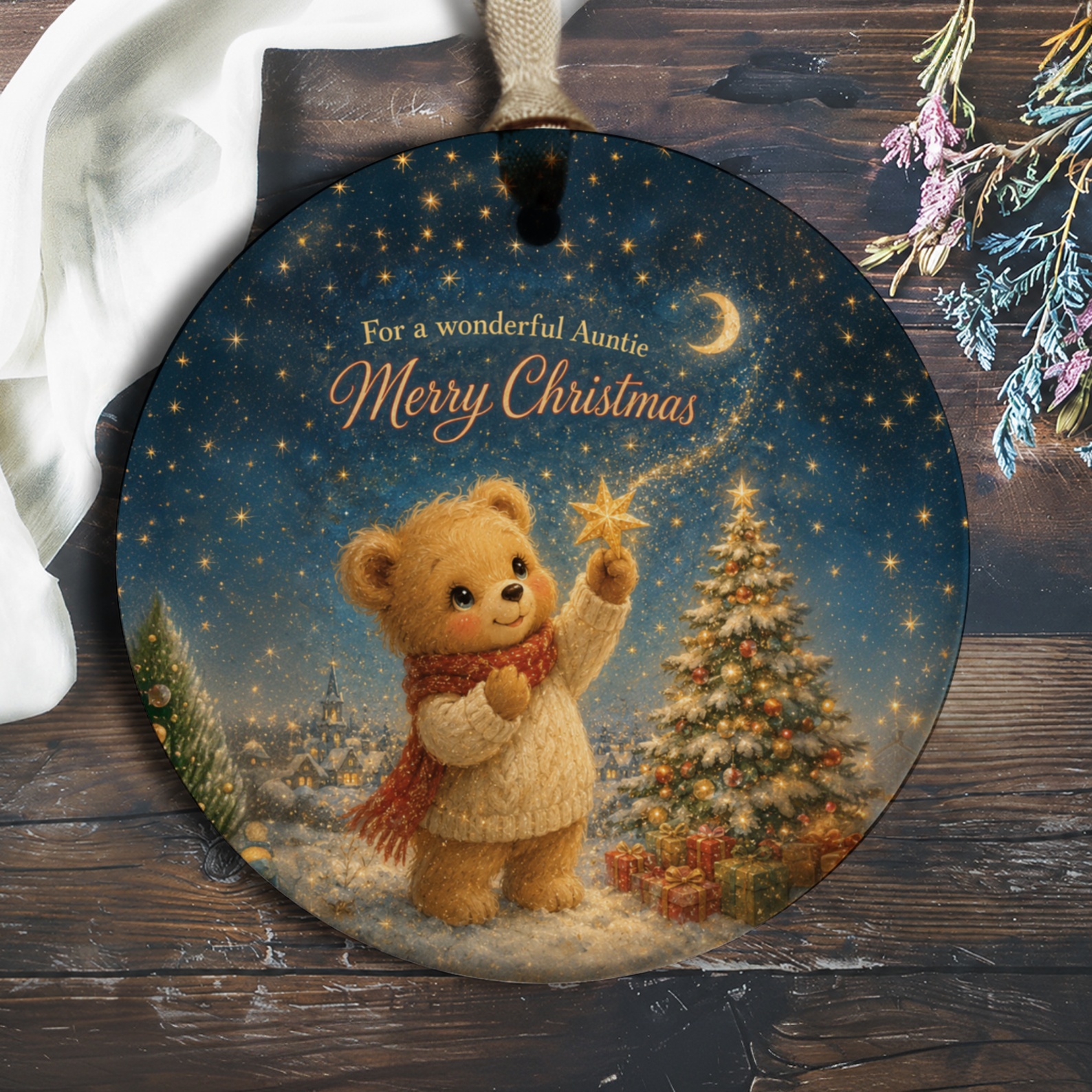 For A Wonderful Auntie Merry Christmas Ornament Cute Bear With Star Holiday Decor Gift For Aunt Festive Christmas Tree Ornament O1136