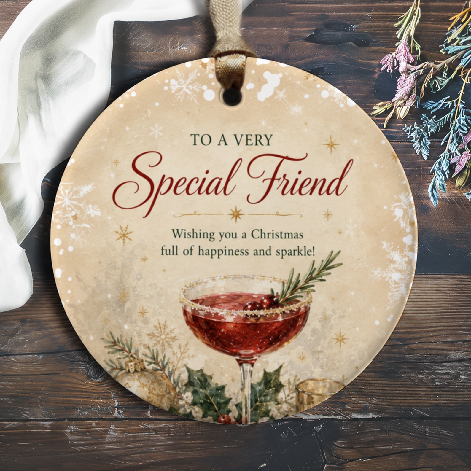 To A Very Special Friend Christmas Ornament Festive Holiday Decor Gift For Friend Sparkle Happiness Holly Cocktail O1087