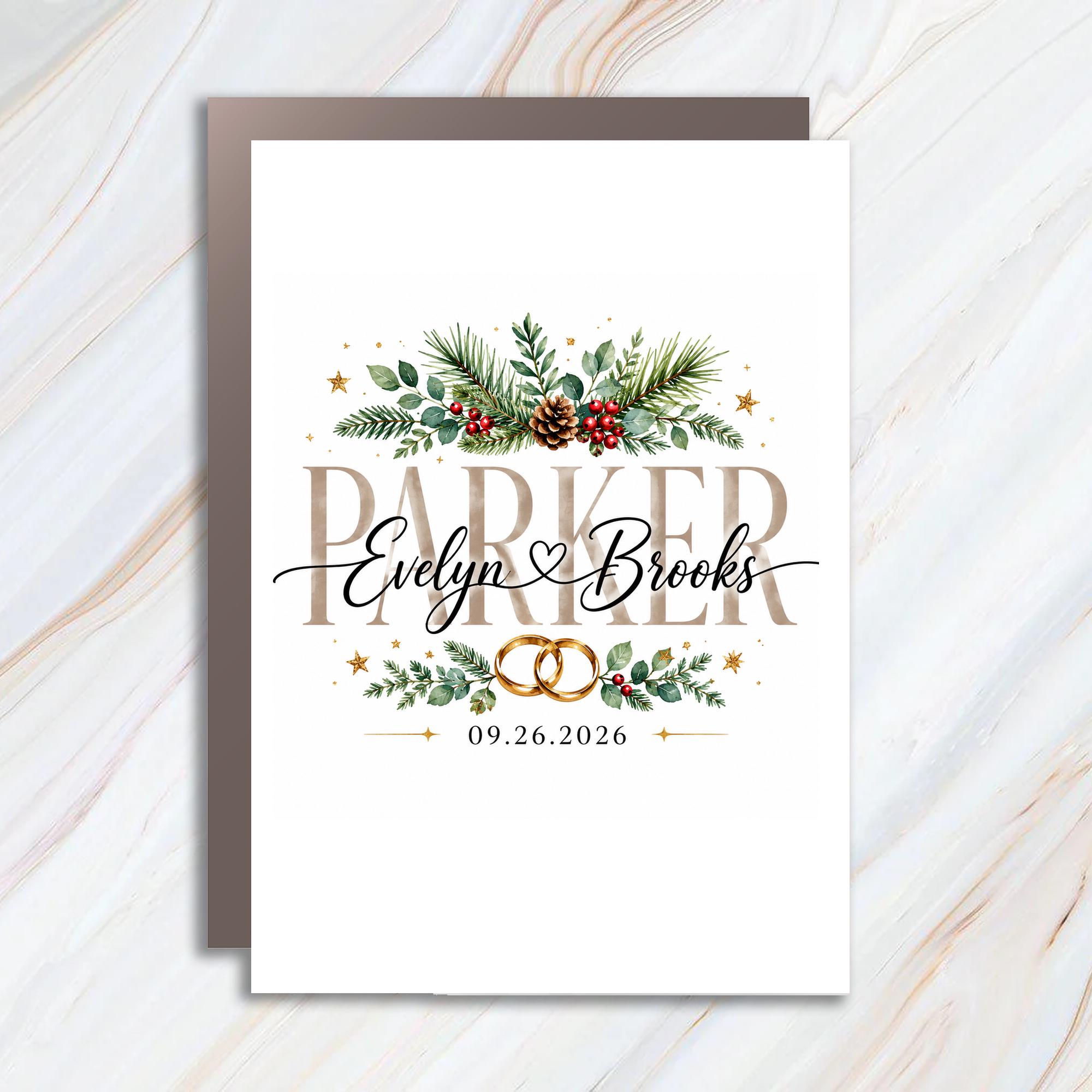 Personalized Wedding Card Elegant Floral Custom Names Date Keepsake C1169