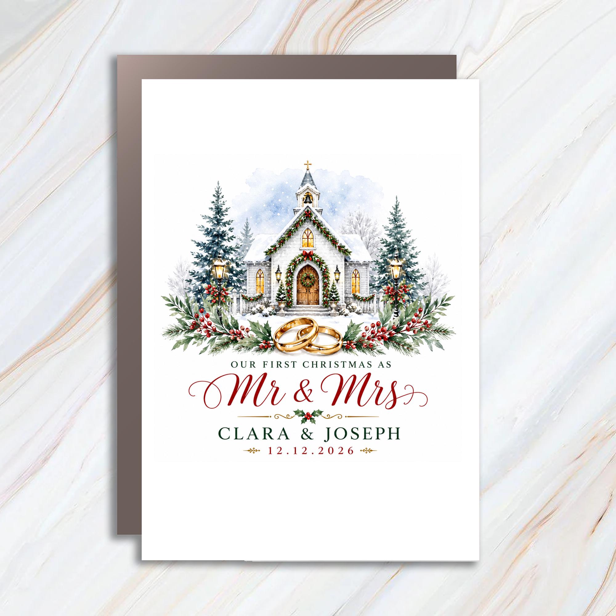 Our First Christmas As Mr & Mrs Christmas Wedding Card Newlyweds Holiday Greeting Card For Couple Personalized Keepsake C1170