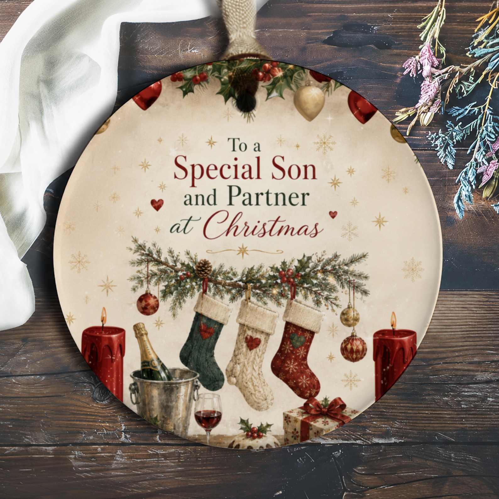 To A Special Son And Partner At Christmas Ornament Holiday Decor Festive Stockings Christmas Tree Decoration Gift O1155