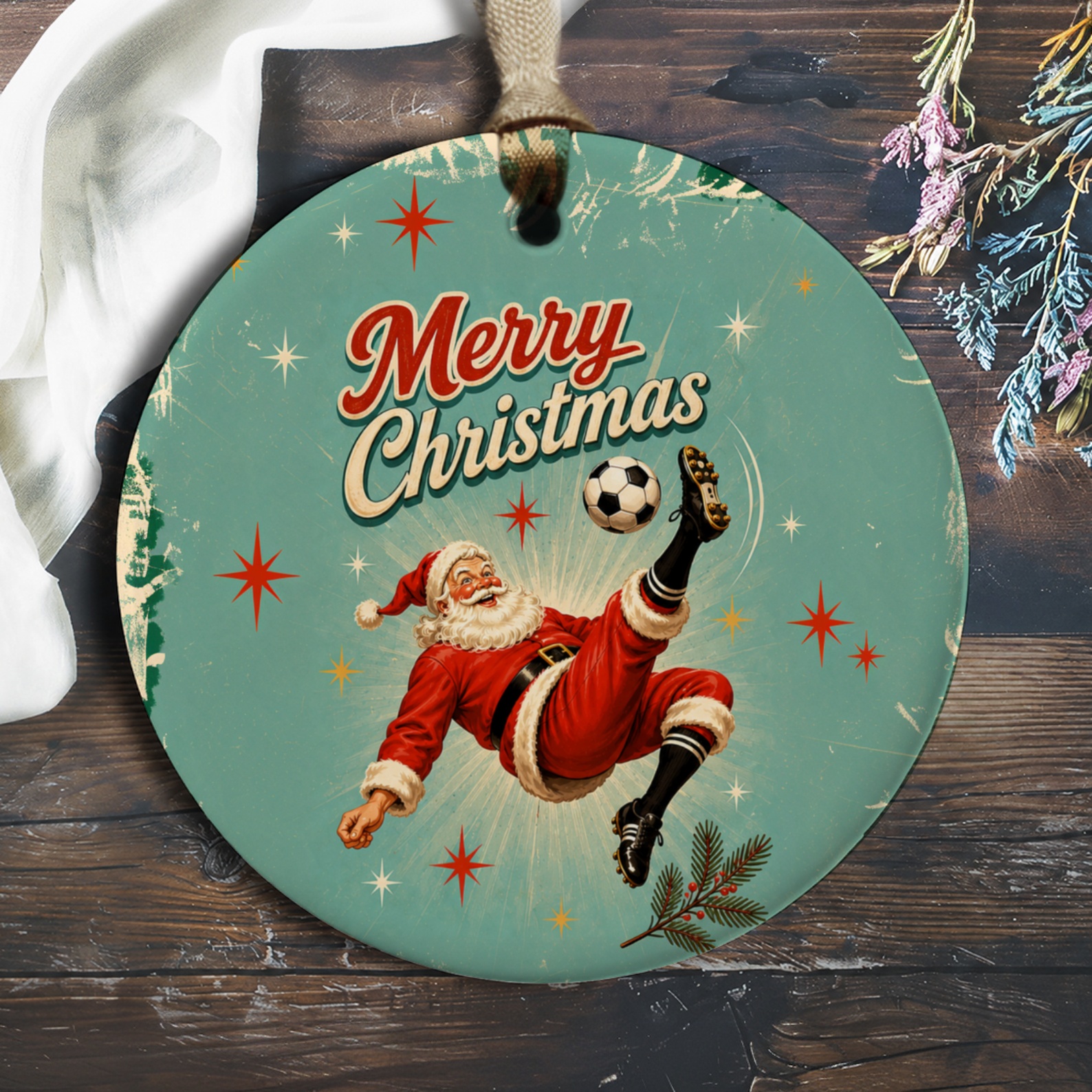 Merry Christmas Ornament Santa Playing Soccer Holiday Decor Vintage Style Christmas Tree Decoration Festive Home Decor O1158