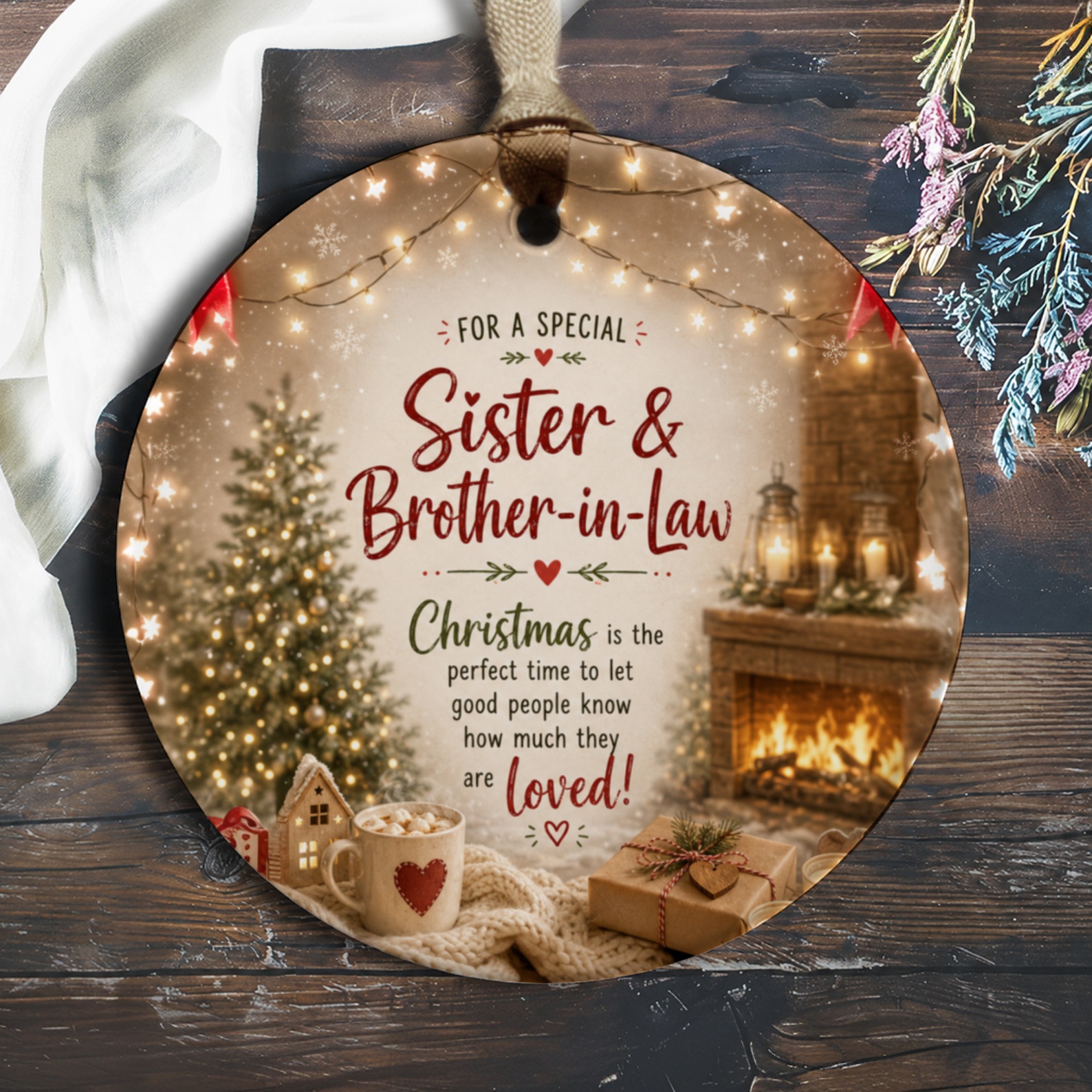 For A Special Sister & Brother-In-Law Christmas Ornament Cozy Holiday Decor Gift Loved Family Keepsake O1109