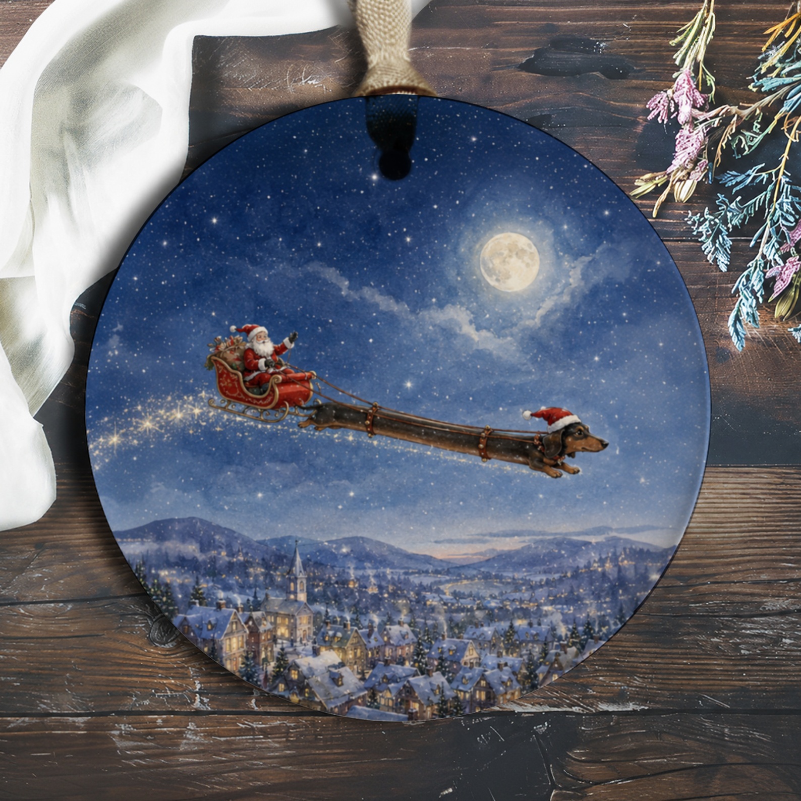 Santa Sleigh Dachshund Ornament Christmas Decor Cute Dog Lover Holiday Decoration Festive Winter Scene Gift For Pet Owners O1112