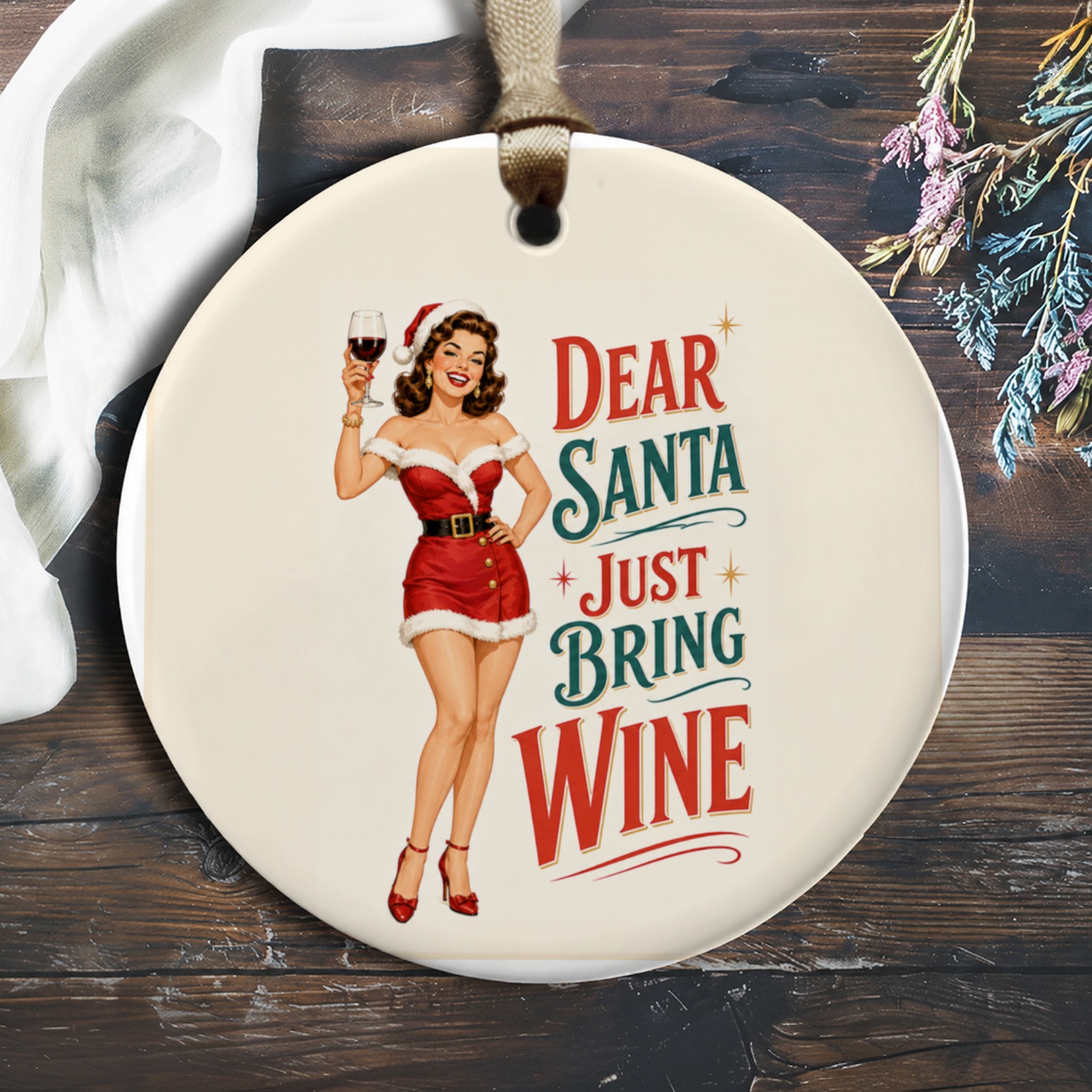 Dear Santa Just Bring Wine Christmas Ornament Funny Holiday Decor Wine Lover Gift Retro Style Festive Home Decoration O1162