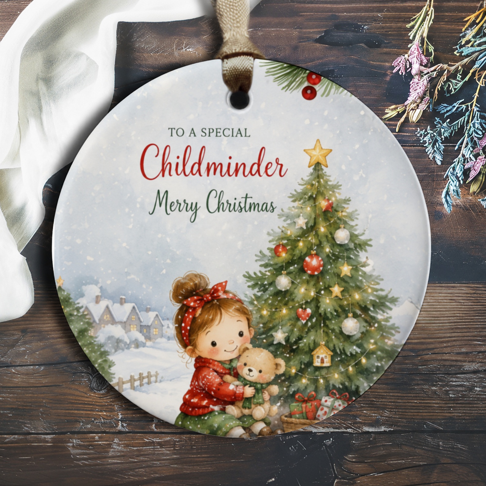 To A Special Childminder Merry Christmas Ornament Cute Christmas Tree Child Teddy Bear Holiday Decor Gift 125 O1117