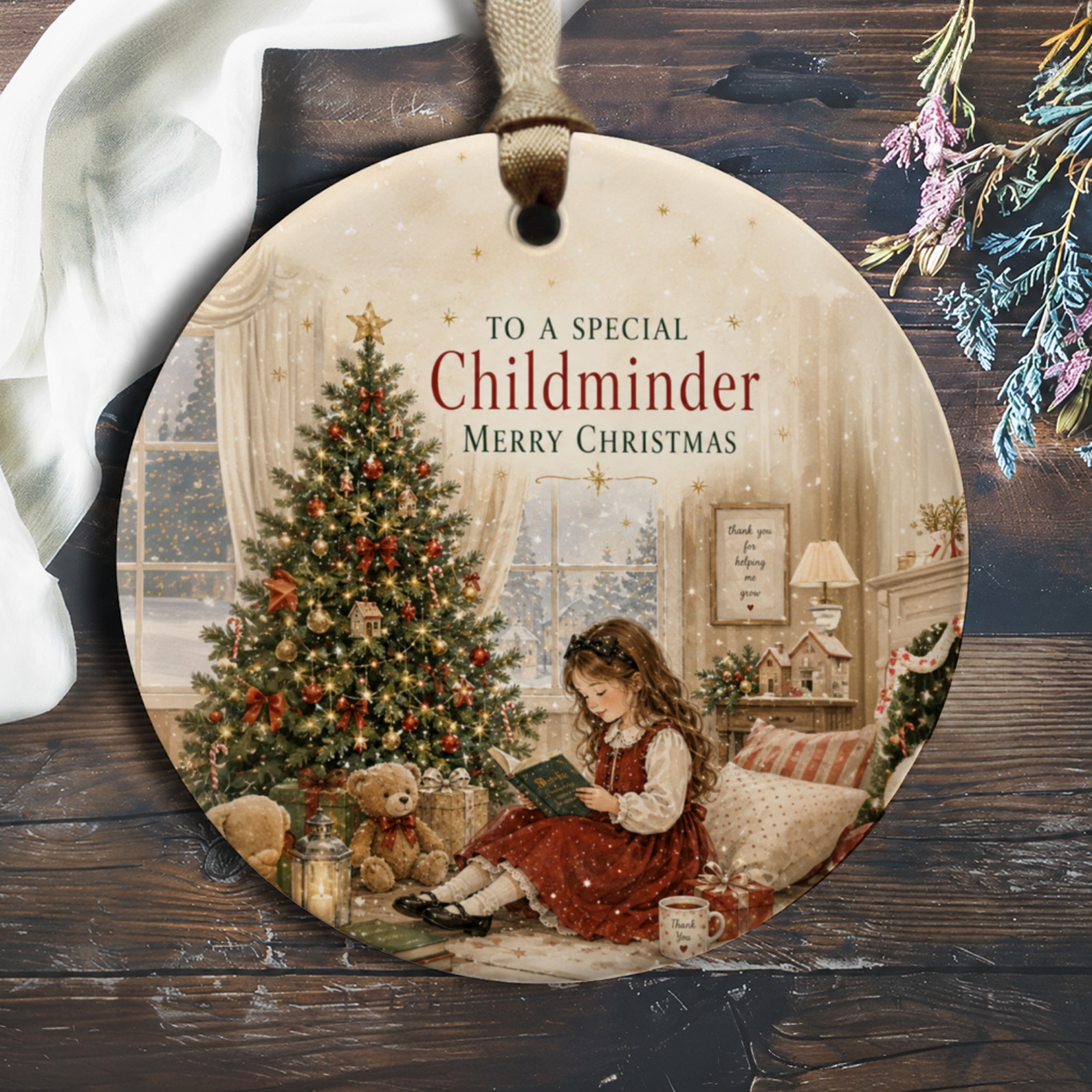 To A Special Childminder Merry Christmas Ornament Holiday Decor Gift For Childminder Festive Tree Scene Keepsake O1119