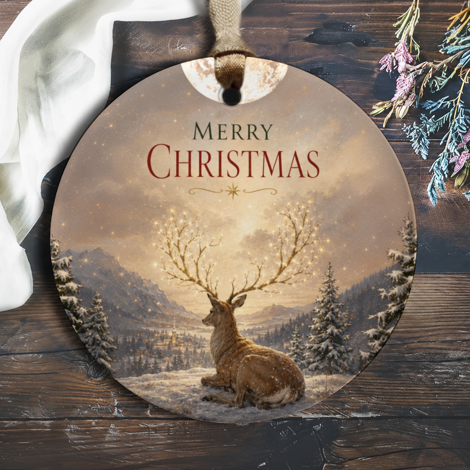 Merry Christmas Ornament Deer With Illuminated Antlers Winter Scene Holiday Decor Festive Christmas Tree Decoration O1123