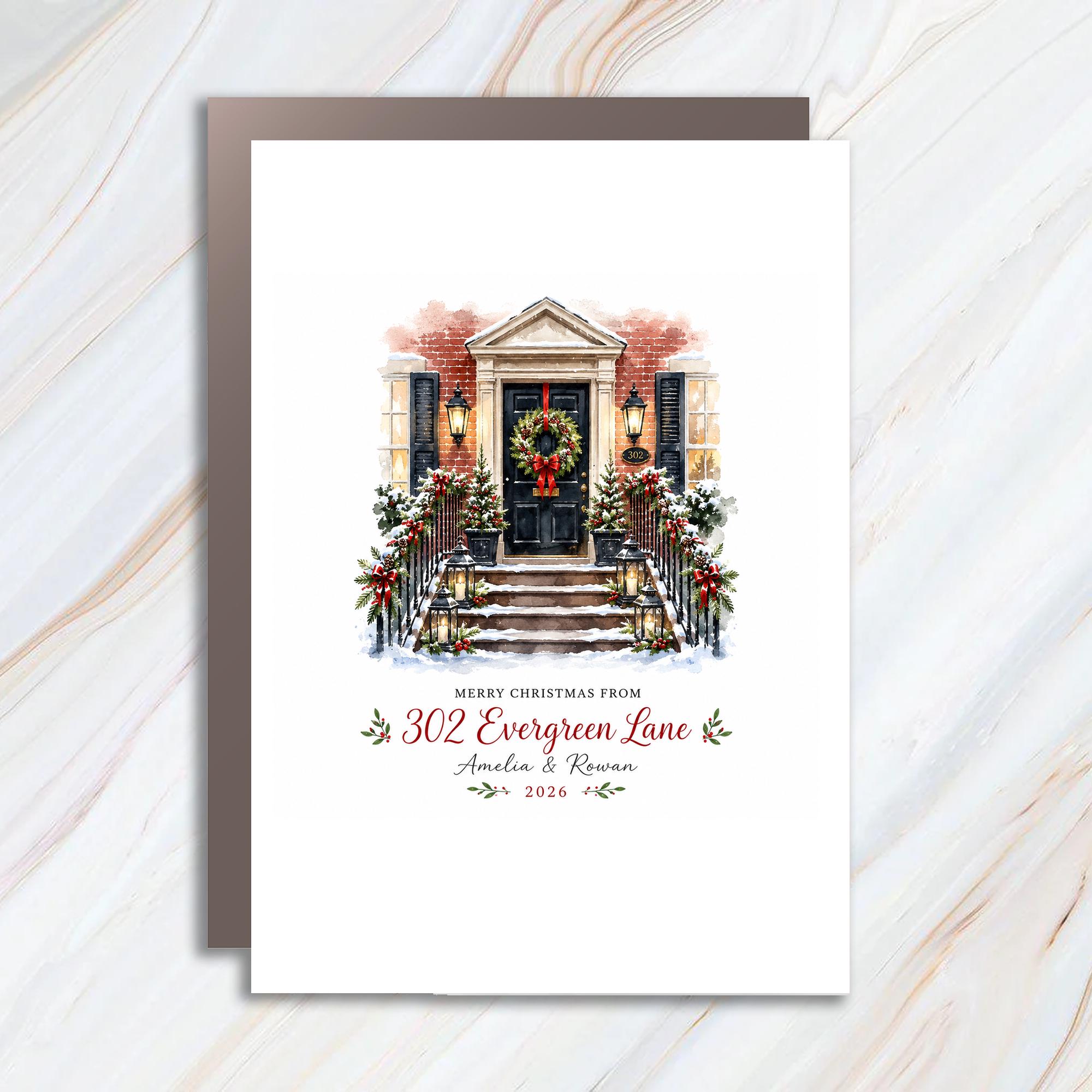 Custom Merry Christmas Christmas Card Personalized Holiday Greeting Card Festive House 2026 C1185