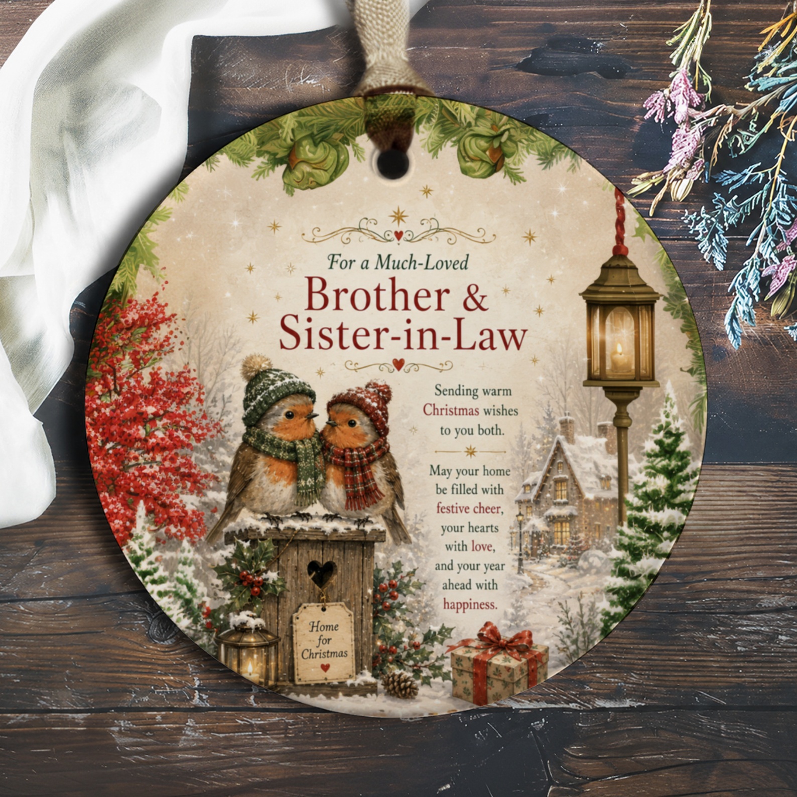For A Much-Loved Brother & Sister-In-Law Christmas Ornament Festive Robins Winter Scene Holiday Decor Gift O1131