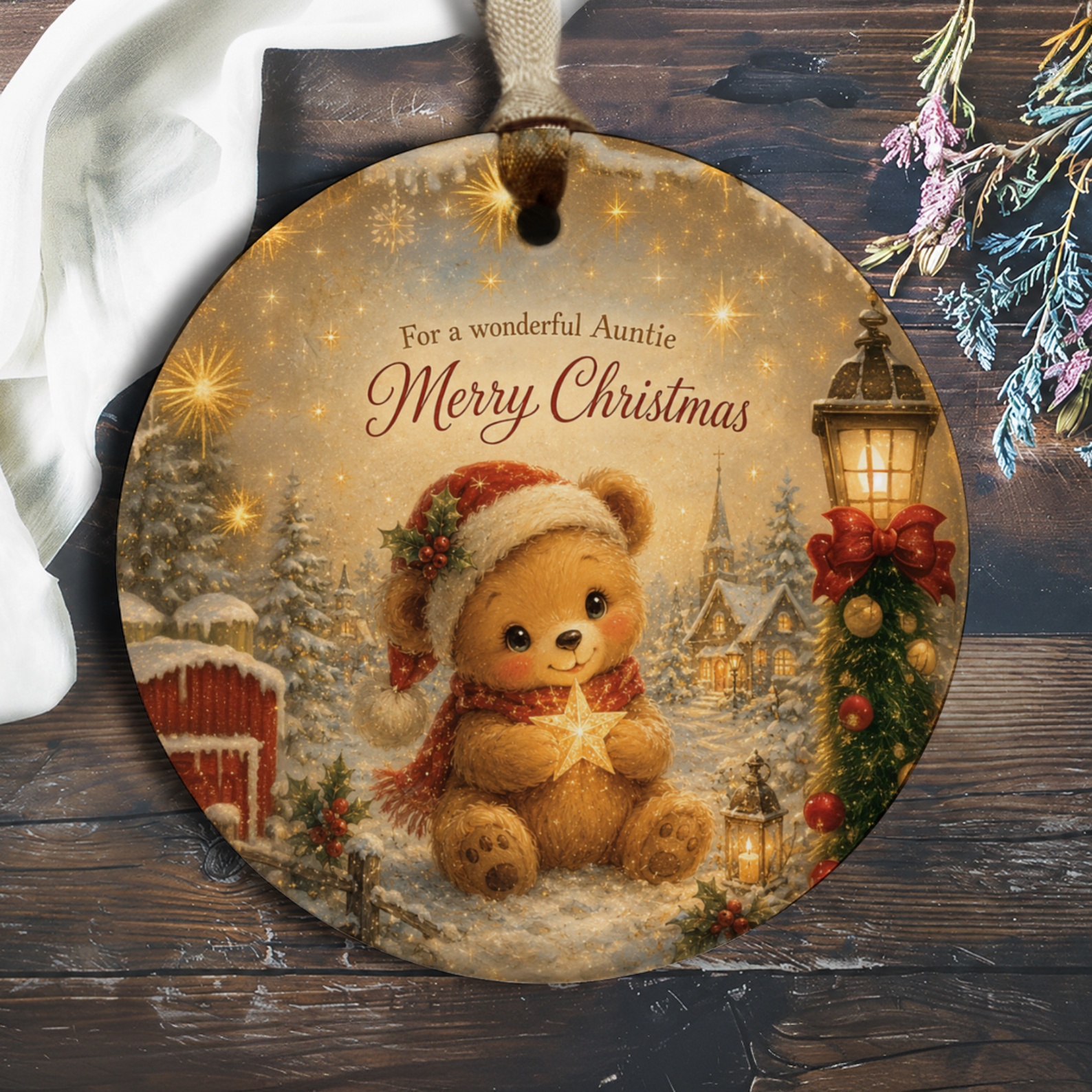 For A Wonderful Auntie Merry Christmas Ornament Cute Bear Holiday Decoration Festive Gift For Aunt Xmas Tree Decor O1135