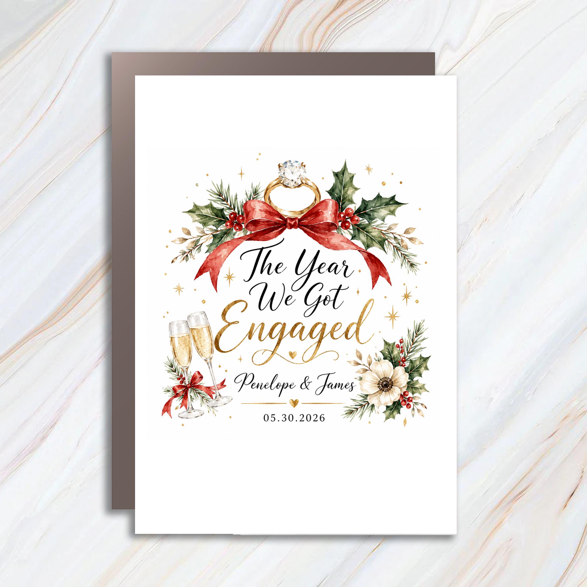 The Year We Got Engaged Personalized Engagement Card Newly Engaged Couple Wedding Proposal Keepsake Romantic Floral C1172