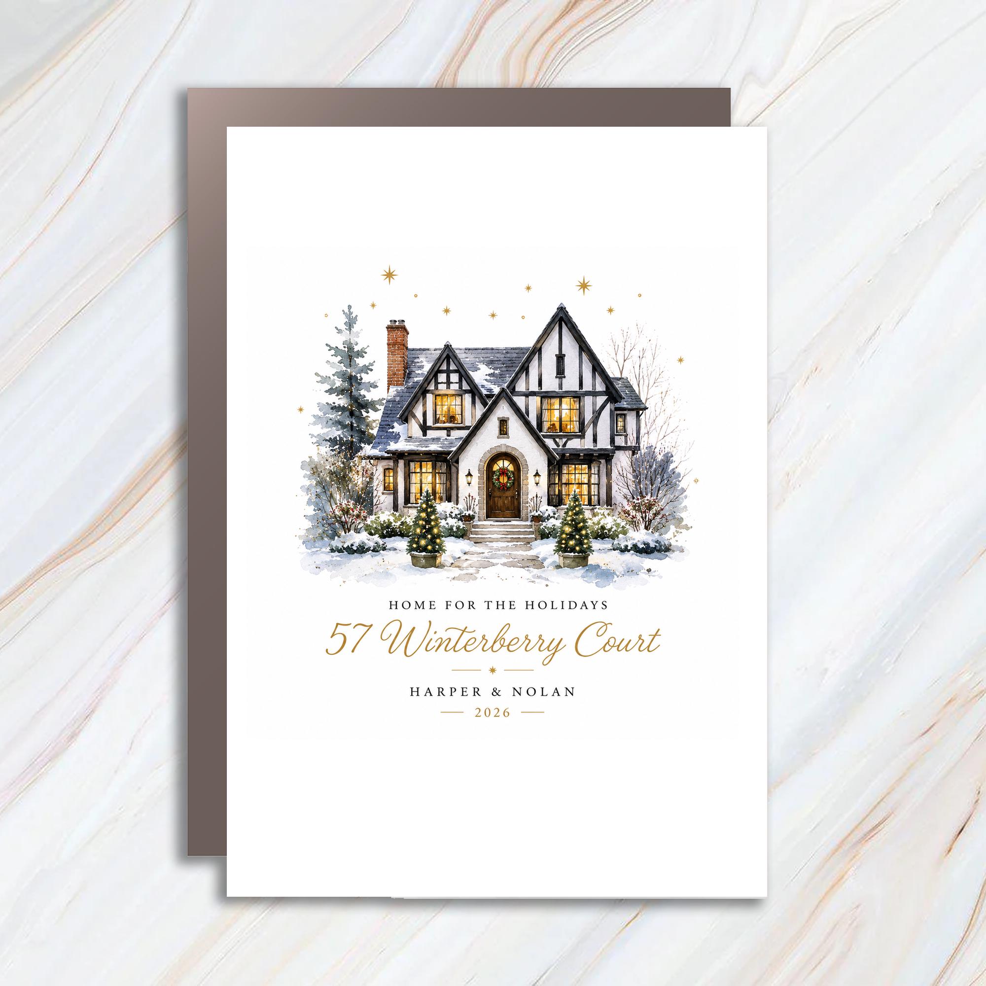 Home For The Holidays Christmas Card Personalized Holiday Greeting Card Family Name Custom Address C1189