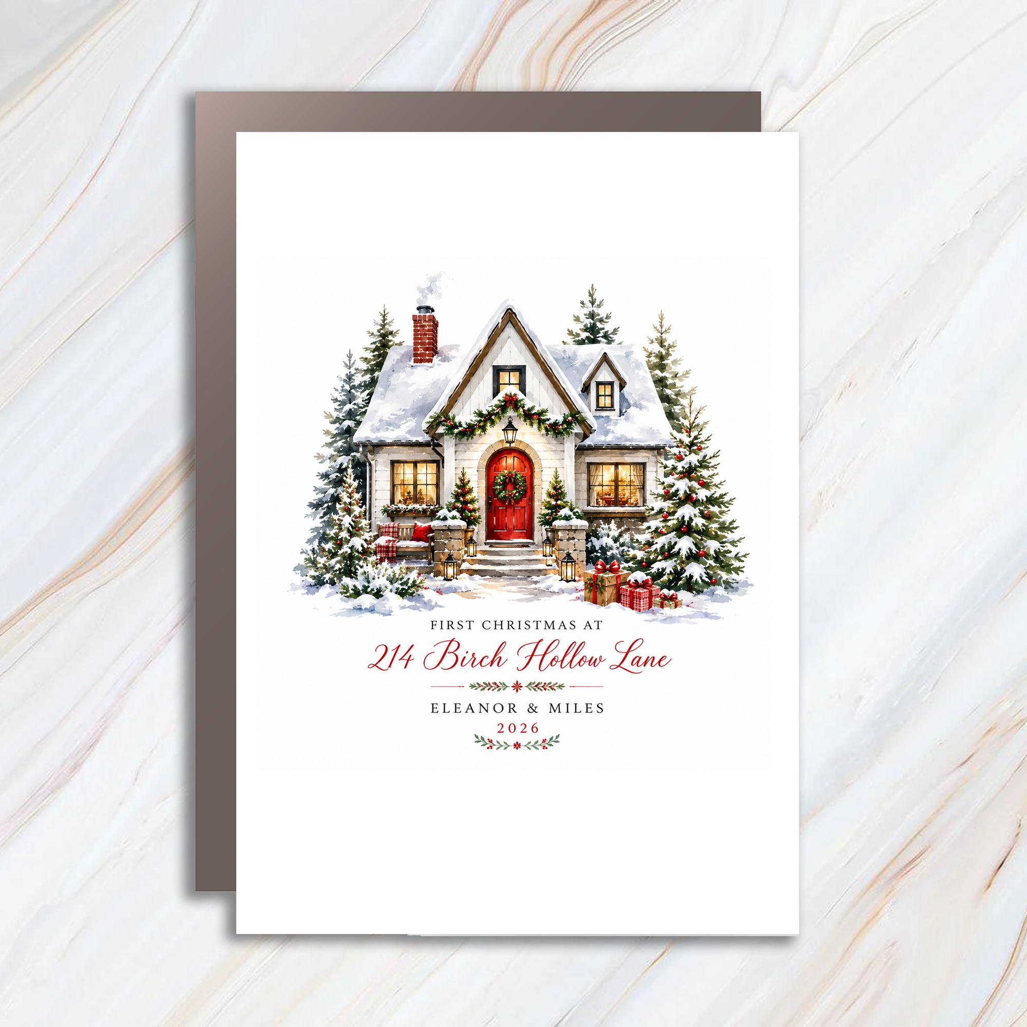 Custom First Christmas Christmas Card Personalized Holiday Greeting Card New Home 2026 Couple C1190