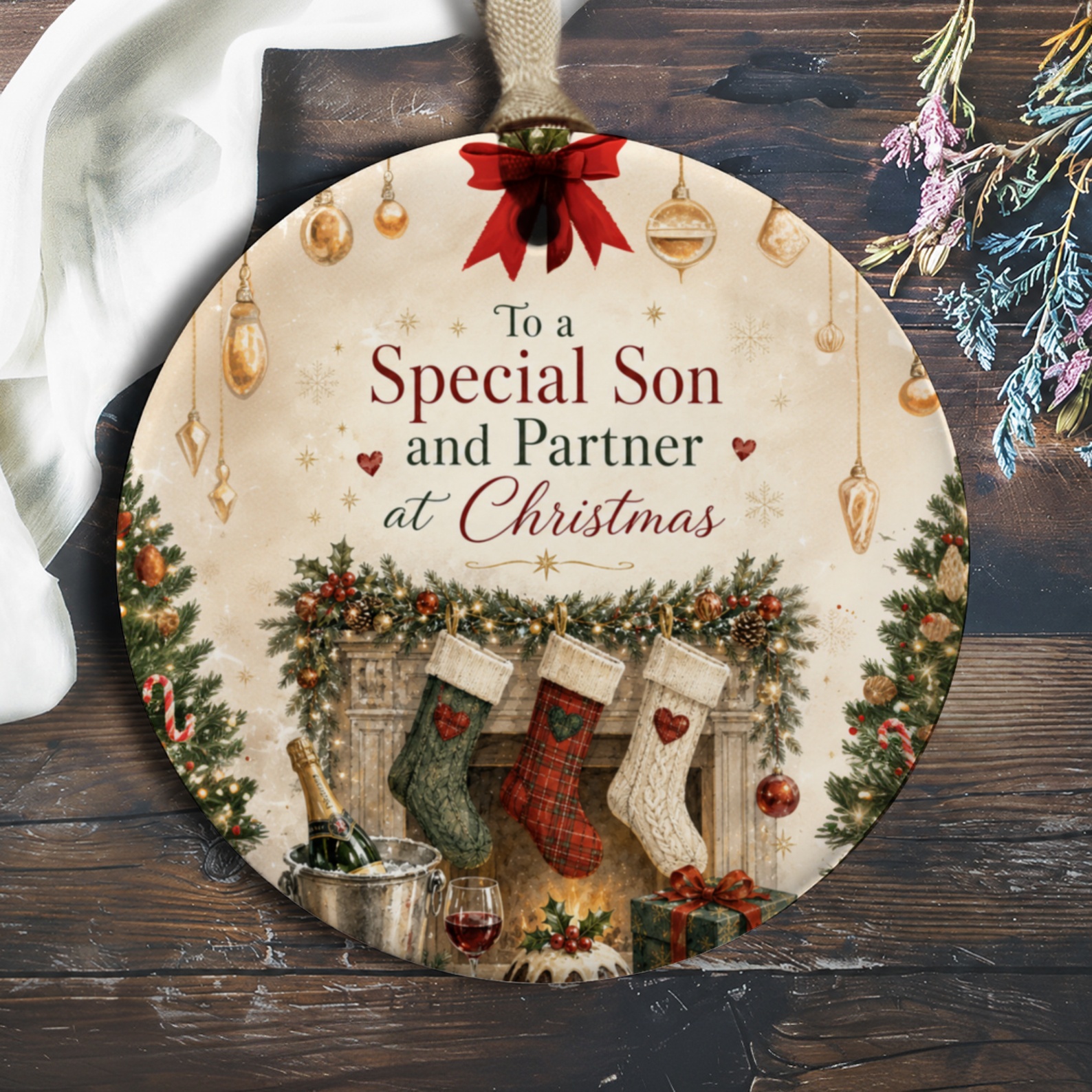 To A Special Son And Partner At Christmas Ornament Holiday Decor Festive Fireplace Stockings Xmas Gift Keepsake O1156