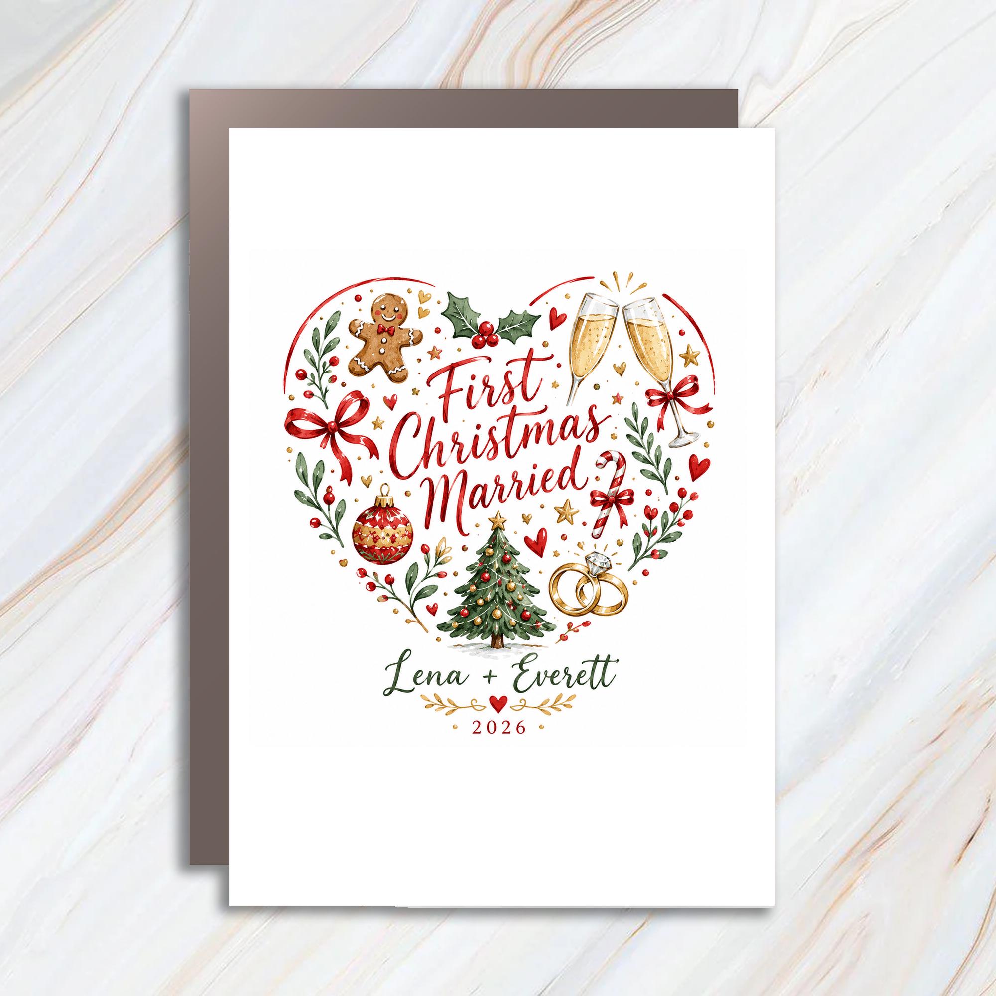 First Christmas Married Card Newlywed Christmas Card Holiday Greeting Card For Couple Personalized 2026 Festive C1178
