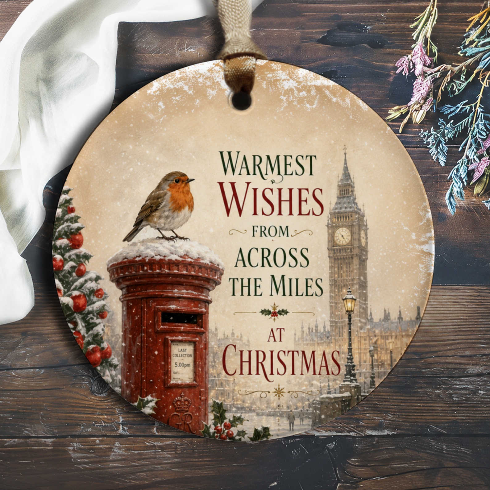 Warmest Wishes From Across The Miles At Christmas Ornament Robin Postbox Big Ben Holiday Decoration Gift O1164